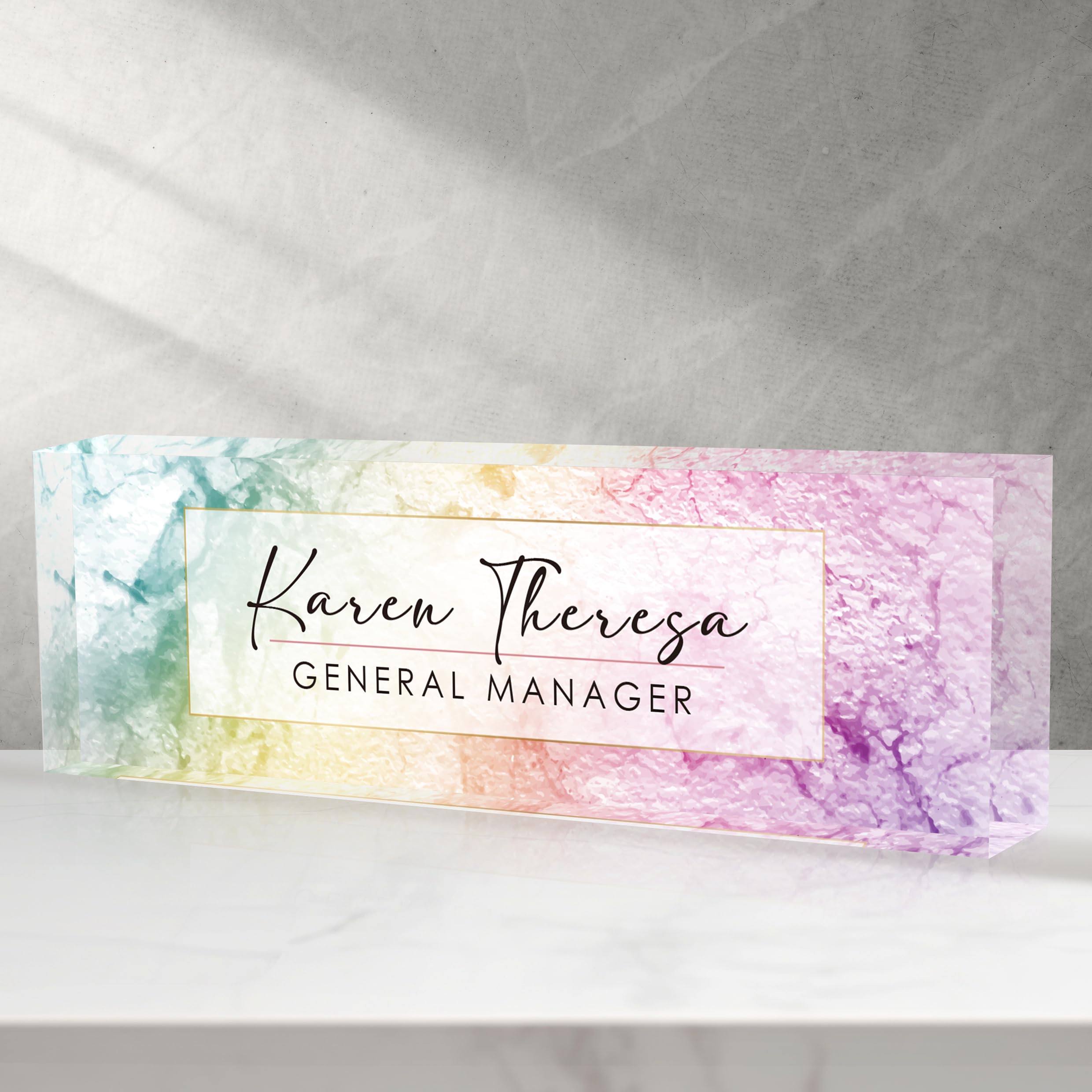 Custom Office Name Plate, Personalized Gifts for Women &amp; Men, Appreciation Gifts for Employees, Boss, Teacher - Rainbow Texture Desk Accessory