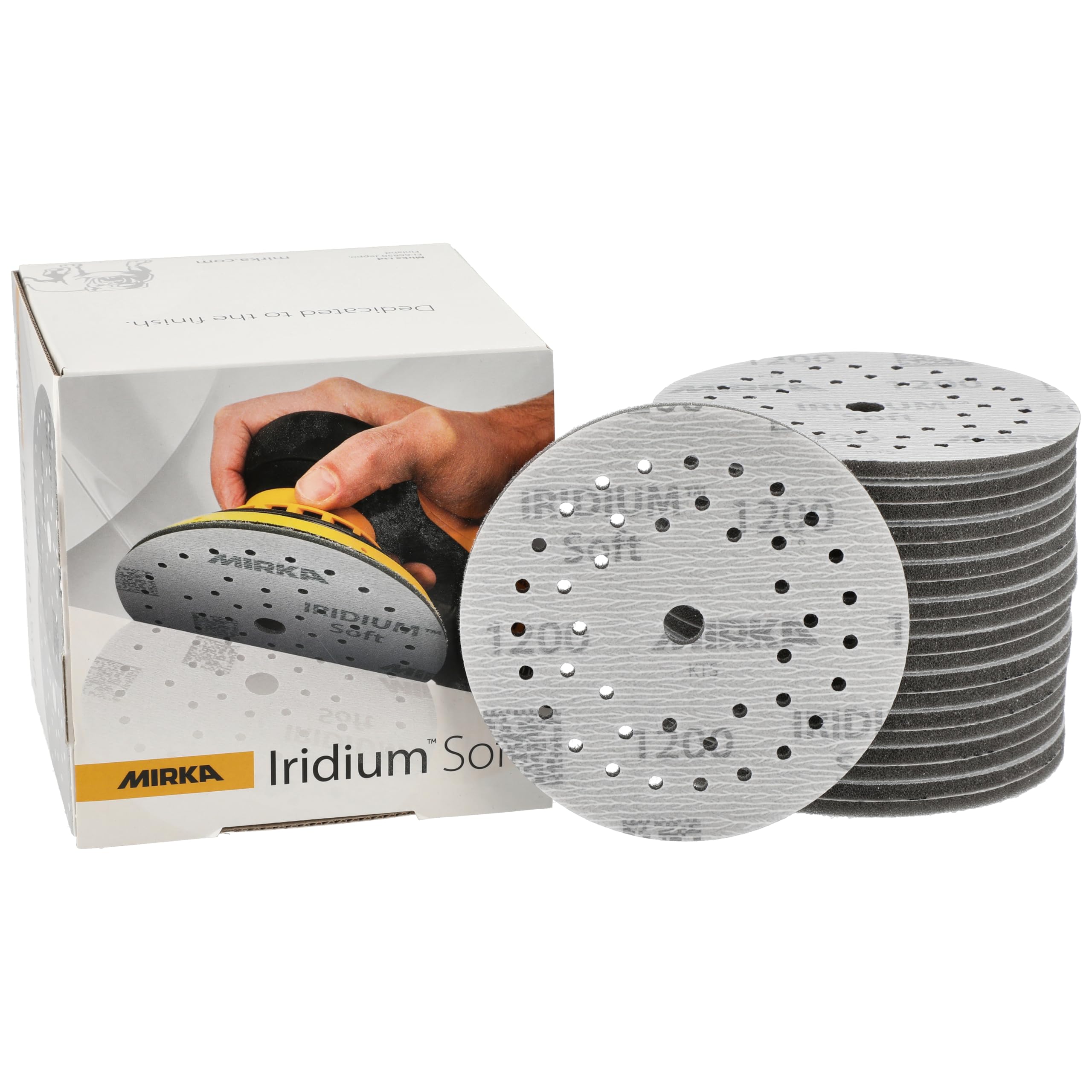 Mirka Iridium Soft discos lijadores Ø 125 mm/grano P1200 / cierre adhesivo Multifit / 20 piezas/abrasivo con base de espuma para lijado preciso en seco, lijado de laca transparente, acabado