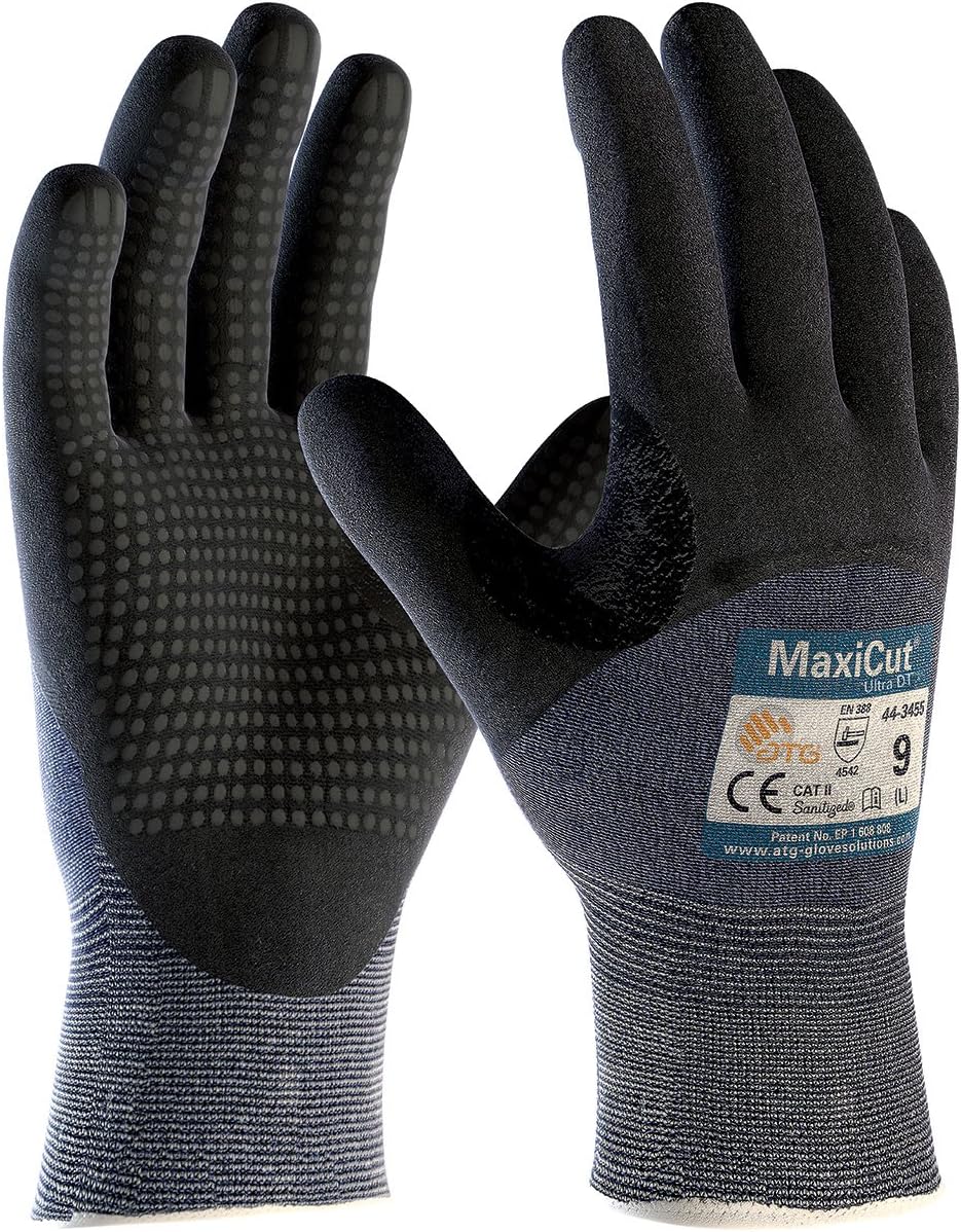 ATG 44-3455/XL Maxicut Ultra Dt Blue Eng Yarn, 3/4 Dip Nitrile Microfoam Dot Grip, A3 Blue XL