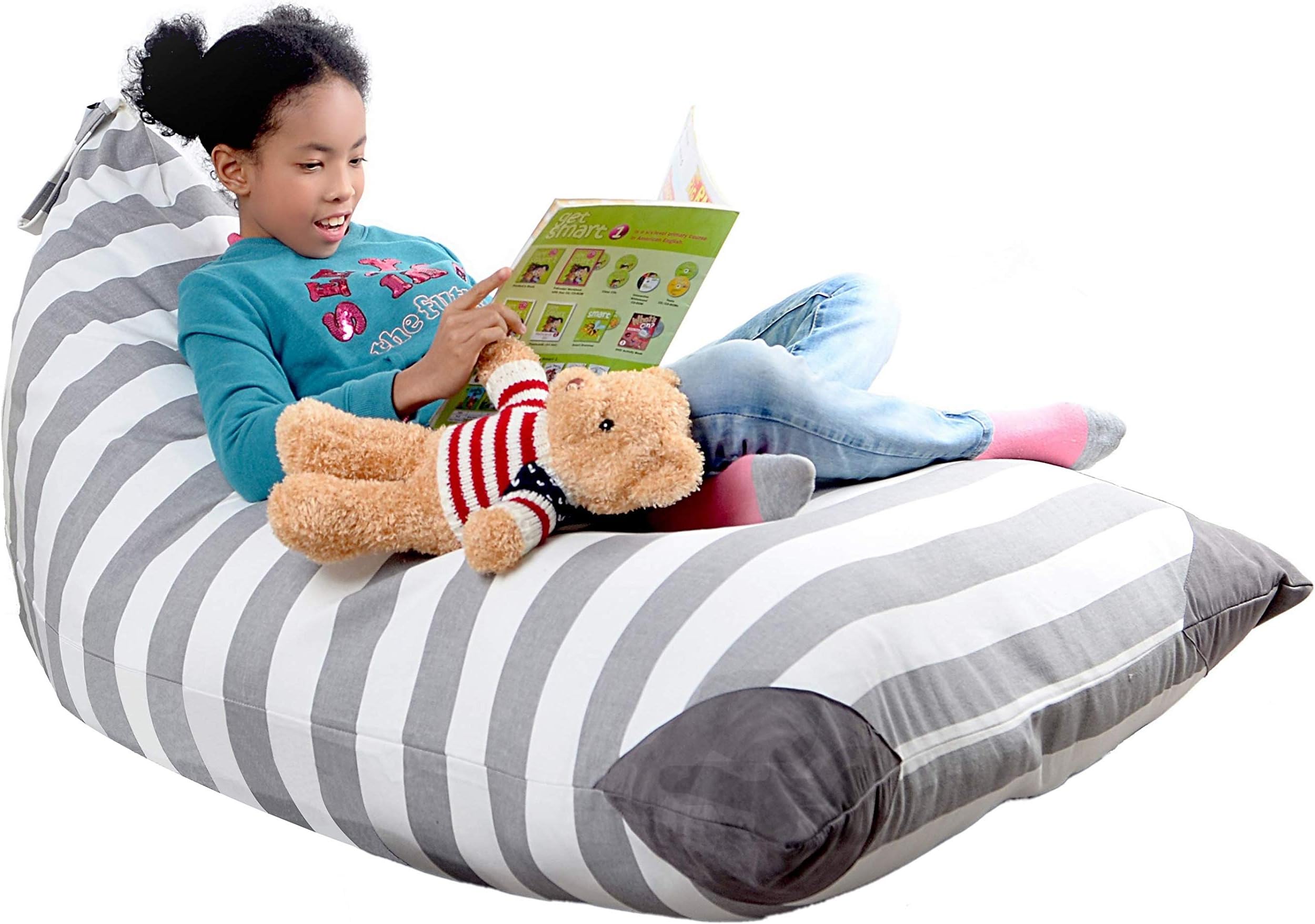 XL Stuffed Animal Storage Bean Bag Chair by mylola | Premium Quality Cotton Canvas Cover | Kids Soft Toy Organizer fits 200L | Makes Comfy Lounger