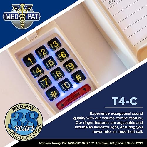 Miniatura 2 de Med-Pat T-4 - Teléfono Trimline con anillo y indicador de luz en uso, teléfono de pared con cable con control de volumen de rango completo,