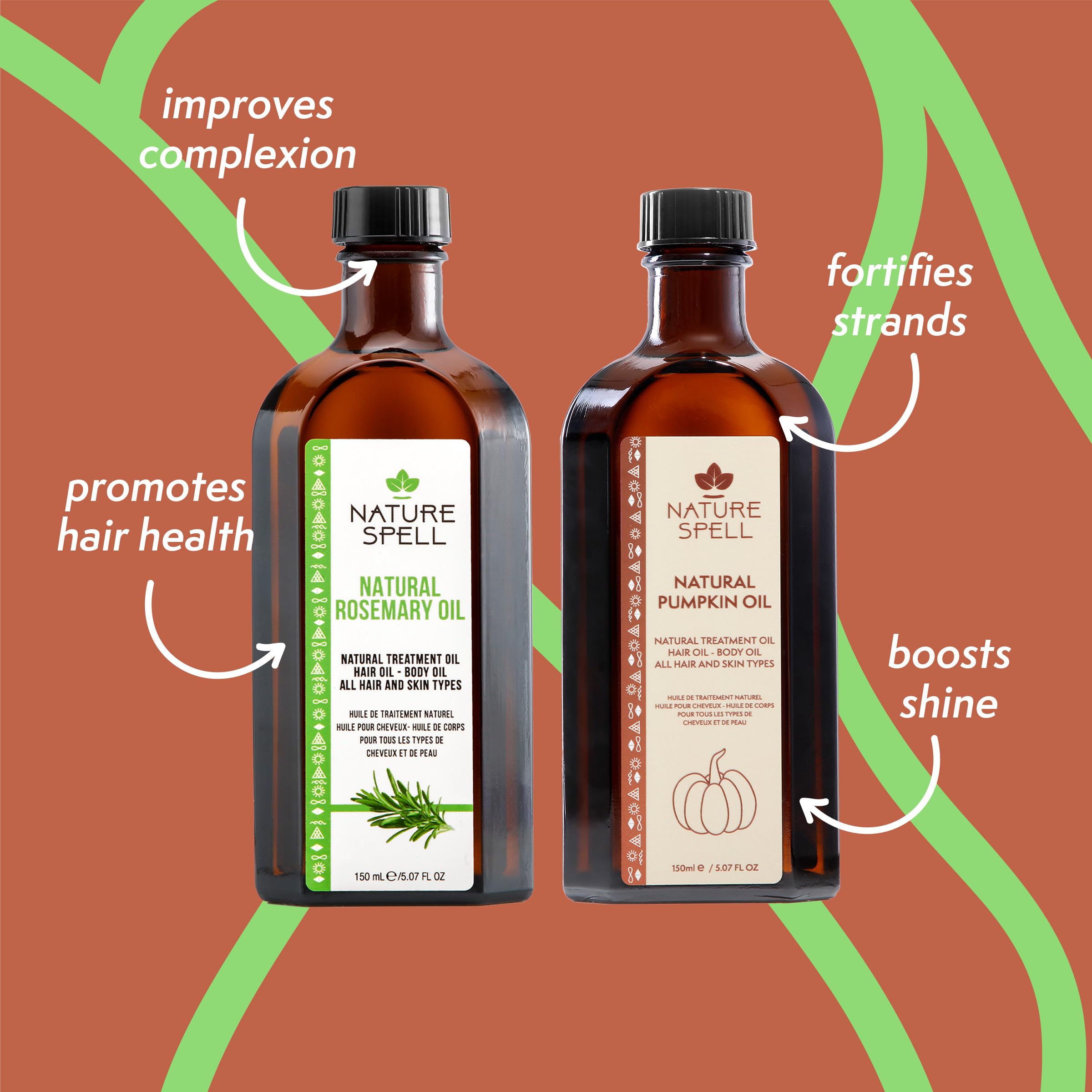 Nature Spell Hair Growth Duo with Rosemary & Pumpkin Oils, Pre-Diluted Oil Set to Strengthen Hair and Nourish the Scalp - Image 2