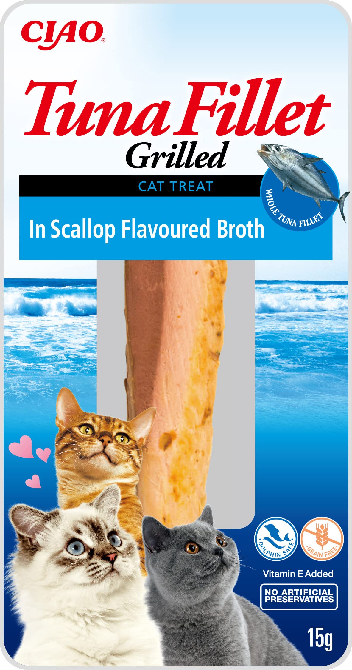 Ciao Grilled Tuna Fillet in Scallop Flavoured Broth by Inaba - 1 Pack 15g Cat Treat, Delicious & Healthy Snack, Food Topper, Pill Assist, Training Treat, Natural, Grain Free