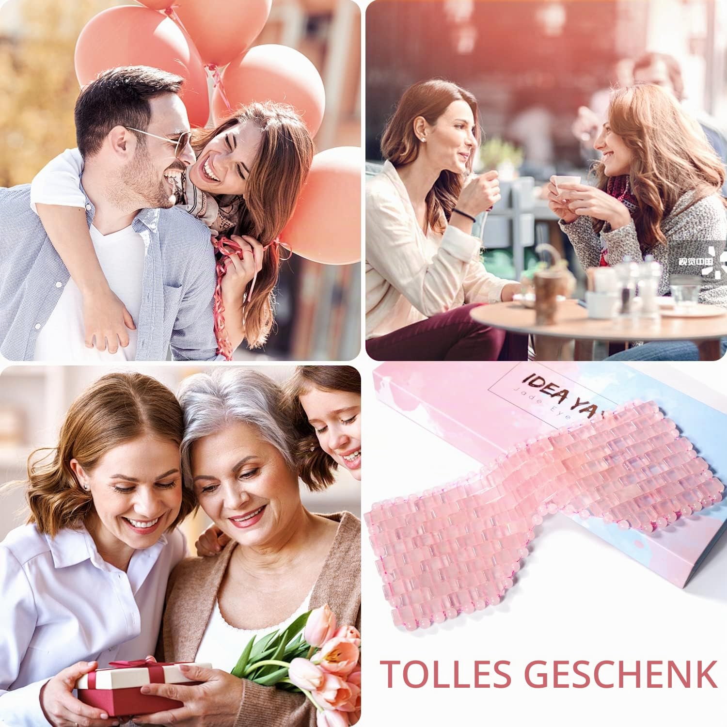 ideayard Jade Augenmaske Rosenquarz - 100% Natürliche Jade Schlafmaske, Anti Aging Kühl Schlaf Augenmaske für Hot oder Cold Therapy Geschwollene AugenAugenringe(Rosenquarz)