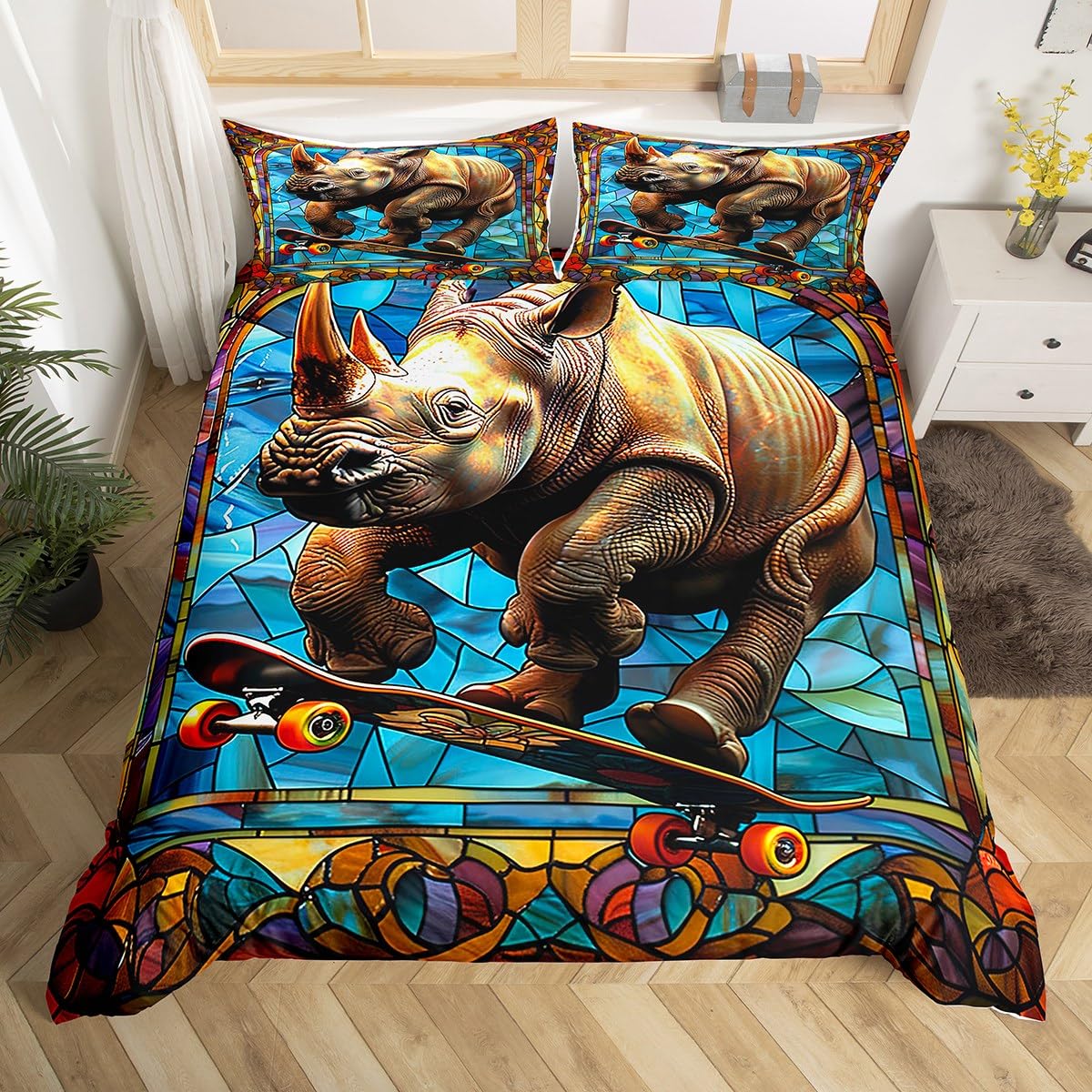 Parure de lit animaux sauvages Manfei avec housse de couette géométrique et 2 taies d'oreiller