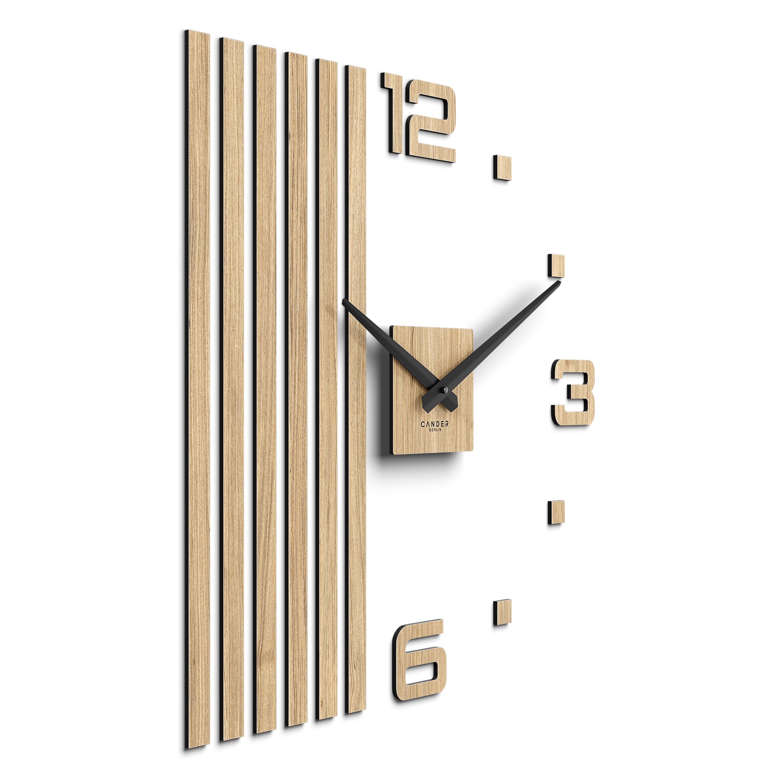 Cander Berlin MNU 2760 P XXL - Orologio da parete silenzioso, 60 cm, impiallacciato legno di quercia, per soggiorno, analogico, senza ticchettio