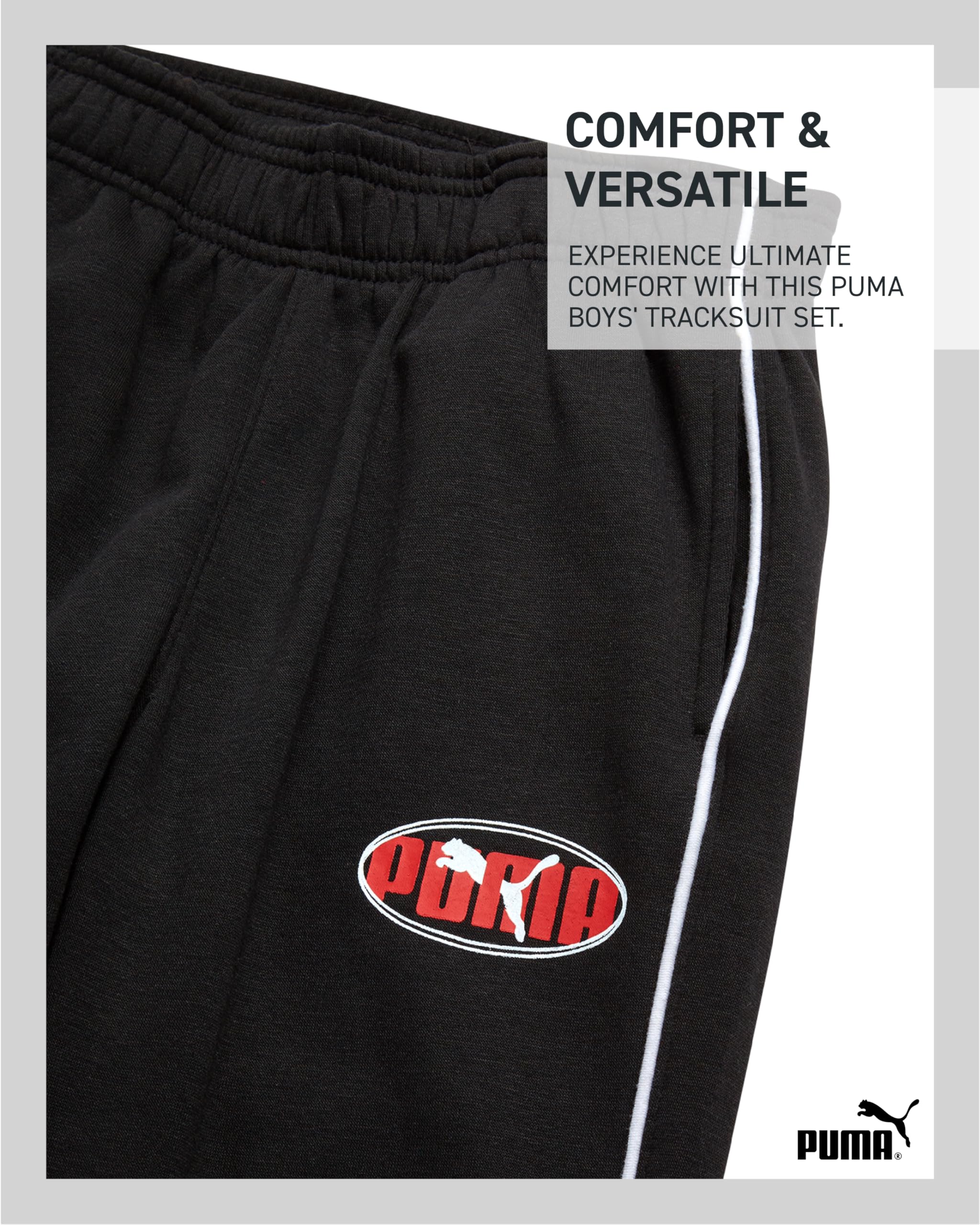 Puma Conjunto de chándal para niños, 2 piezas de forro polar con cremallera, sudadera con capucha y pantalones deportivos para niños (tallas: 8-16)