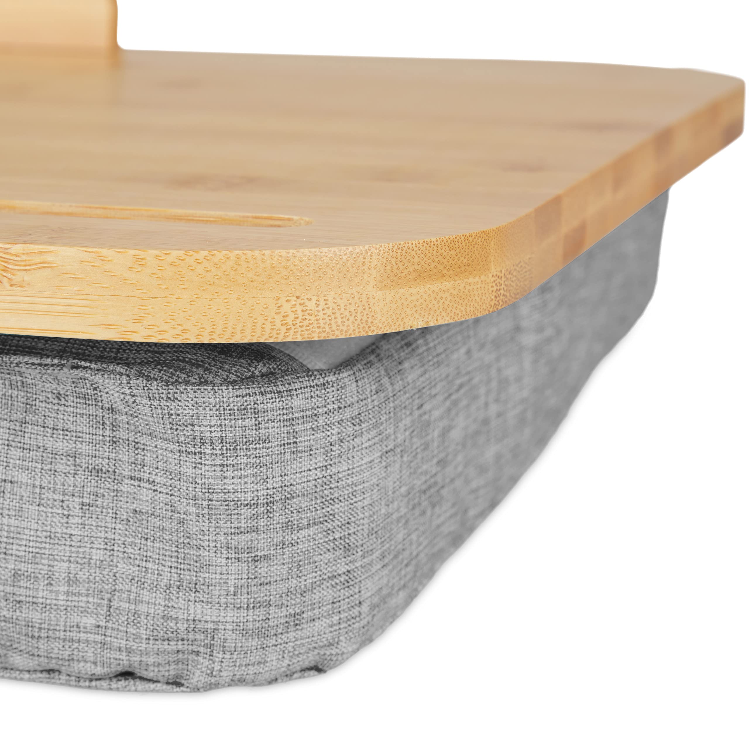 Relaxdays Support Ordinateur Portable Bambou Mousse Mémoire 51x36 cm Lit Canapé Nature Gris