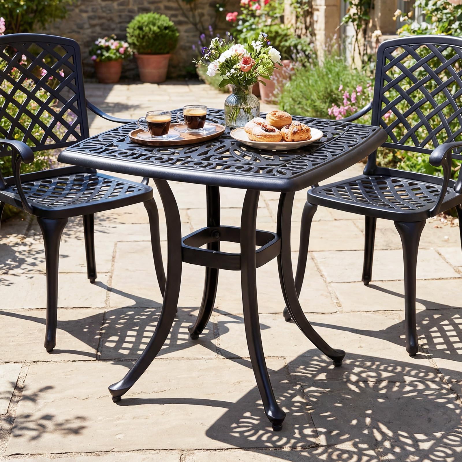 COSTWAY Tavolino da Esterno con Foro per Ombrellone | in Alluminio, Quadrato Antiruggine, per Giardino, Veranda e Balcone, Portata 120 kg