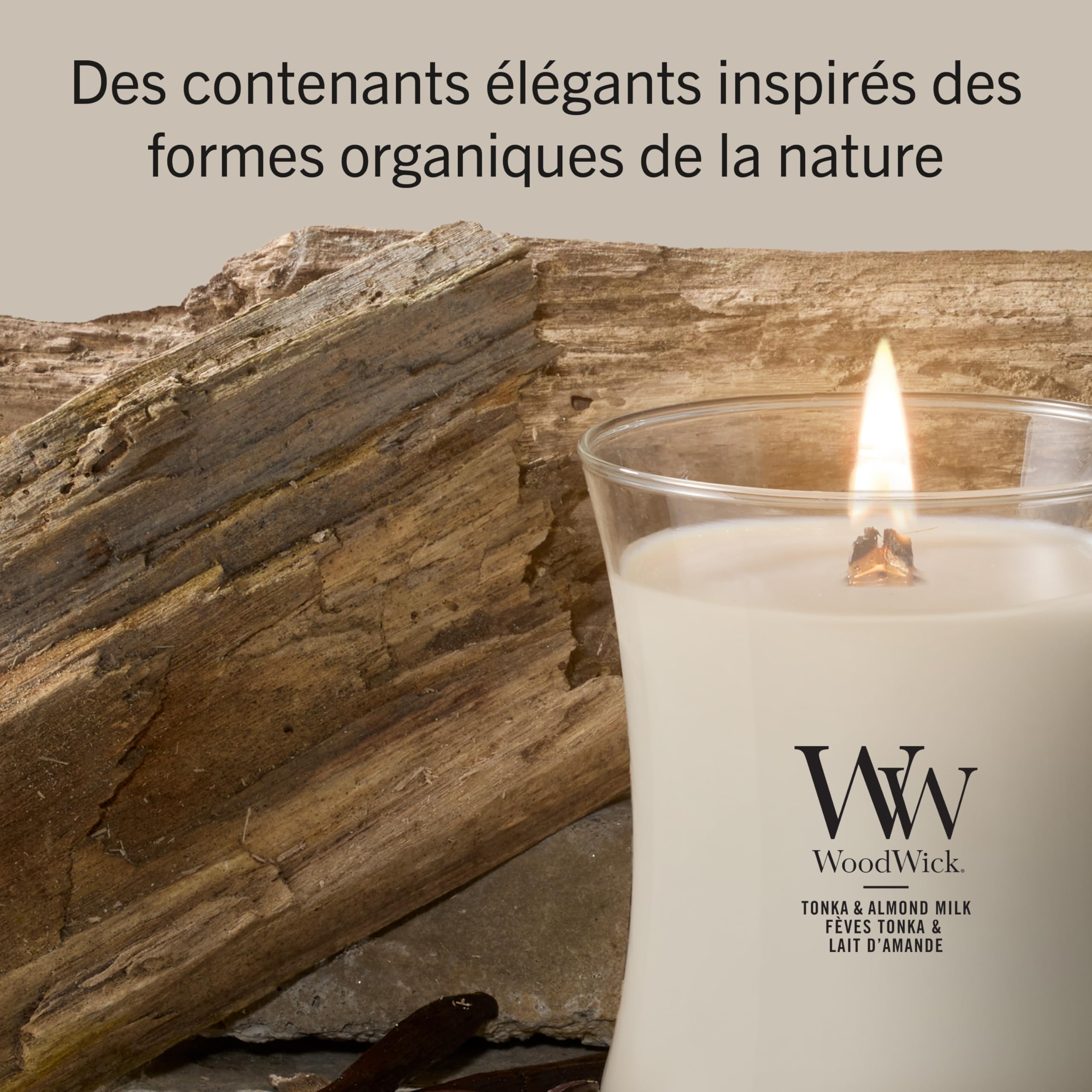 WoodWick Bougie parfumée | Bougie sablier moyenne | Tonka et lait d'amande | Cadeaux parfaits pour femmes