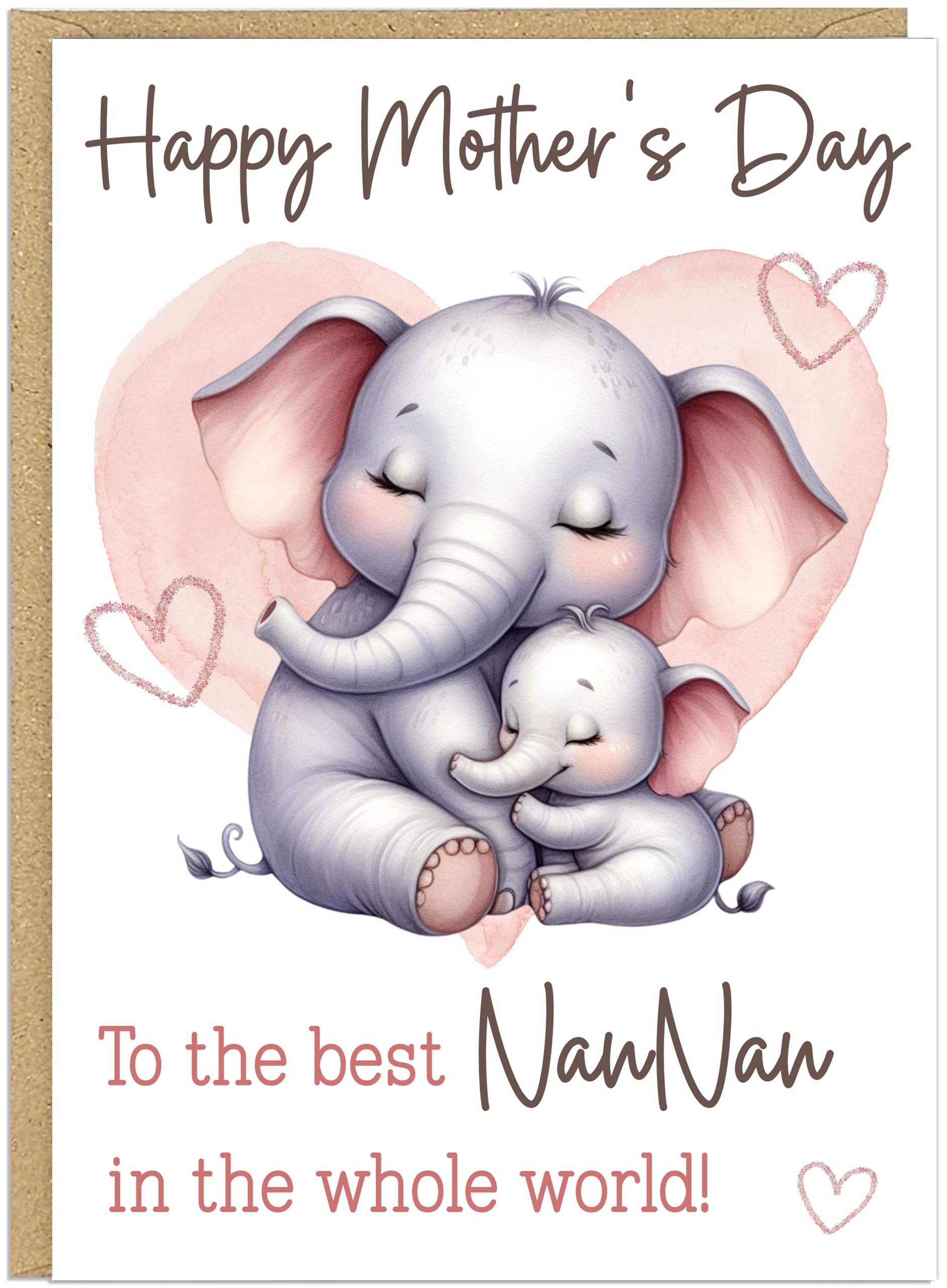Personalised Happy Mother's Day Greeting Cards Custom Own Name For Mummy Mum Grandma Nanny Nan Best in World Cute Heart Animal Designs in A5 (Elephants)