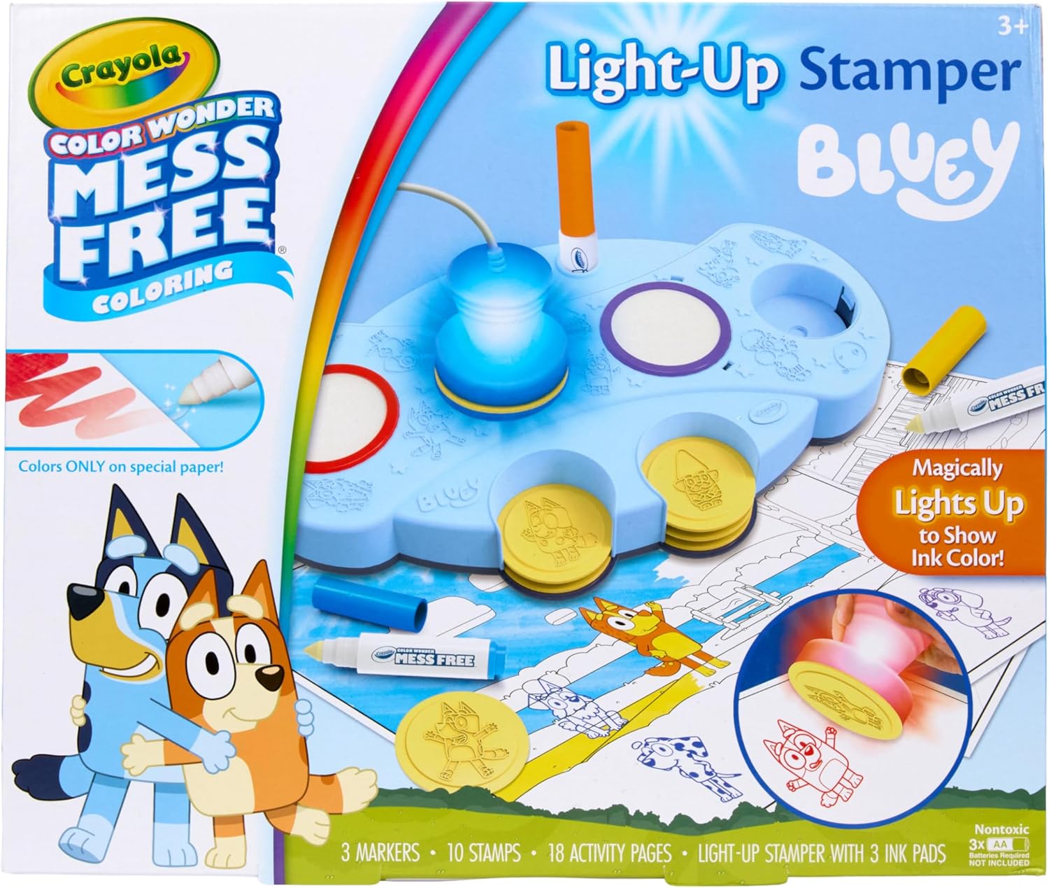 Crayola Magic Light Up Bluey Stamper Art Set, Toddler Mess Free Coloring & Stamping Kit, Holiday for Kids, Bluey Toys, Ages 3, 4, 5