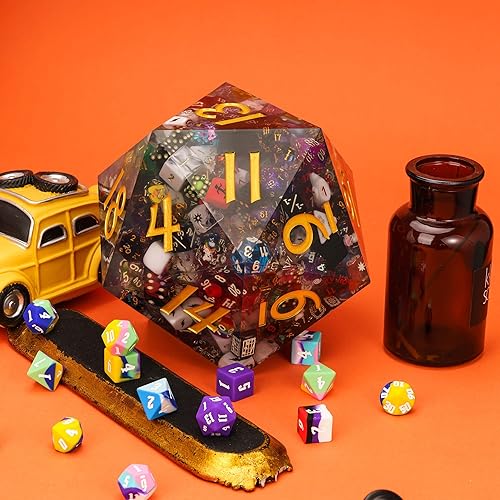 Miniatura 6 de UDIXI Juego de dados de vidrio DND, 7 piezas de dados de vidrio negro con textura de vidrio roto para juegos de mesa D&D MTG de Calabozos y Dragones