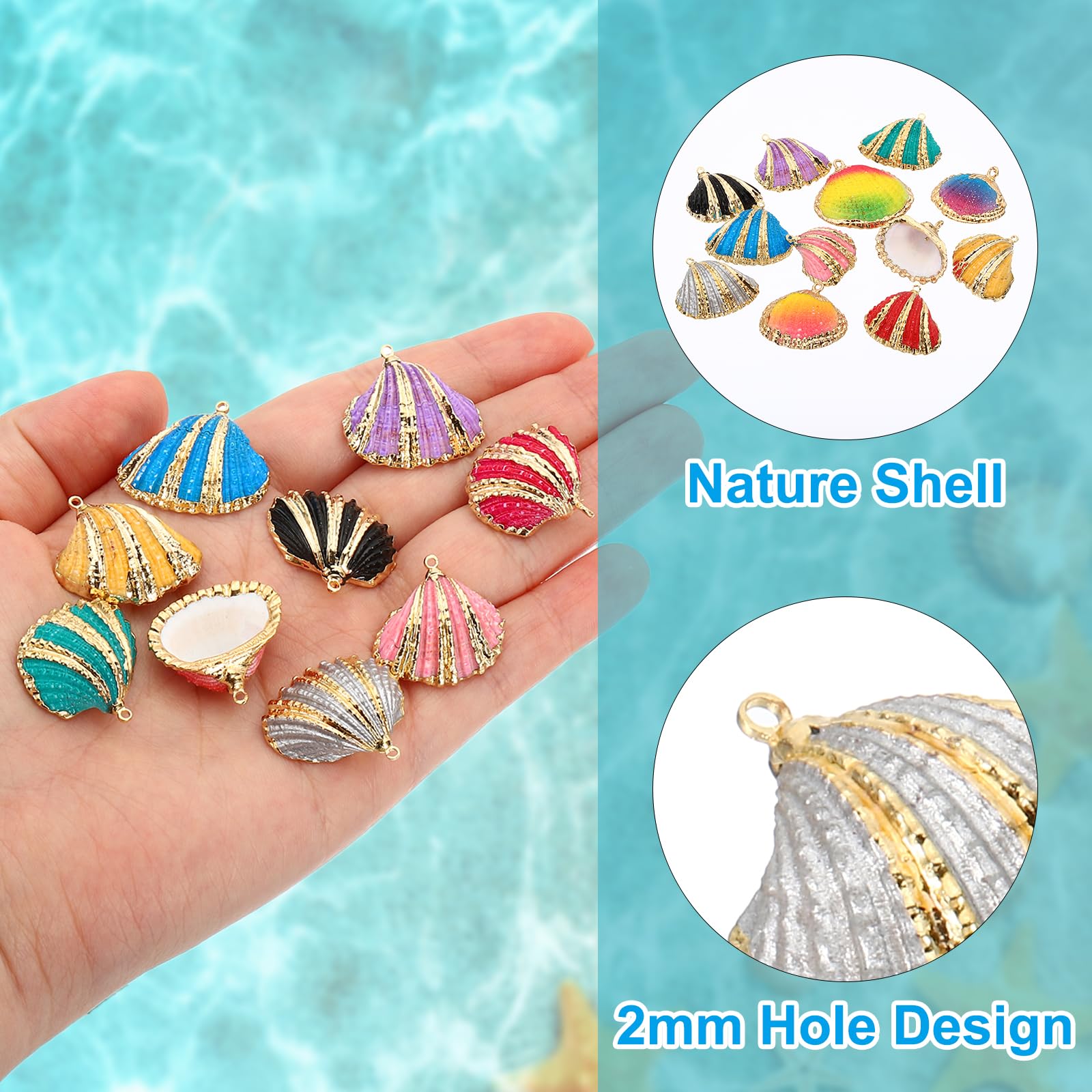 PATIKIL Natural Seashell Pendants, 5 Pcs Dyed Shells Craft Charm Scallop Shells for Necklace DIY Ocean Jewelry Making Silver Tone - Image 3