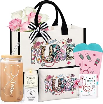 UAREHIBY Nurse Graduation Gifts for Nursing Student,Thank You Nurse Appreciation Gift Set for Women,Nurses Week Gift with Tote Bag Badge Reel
