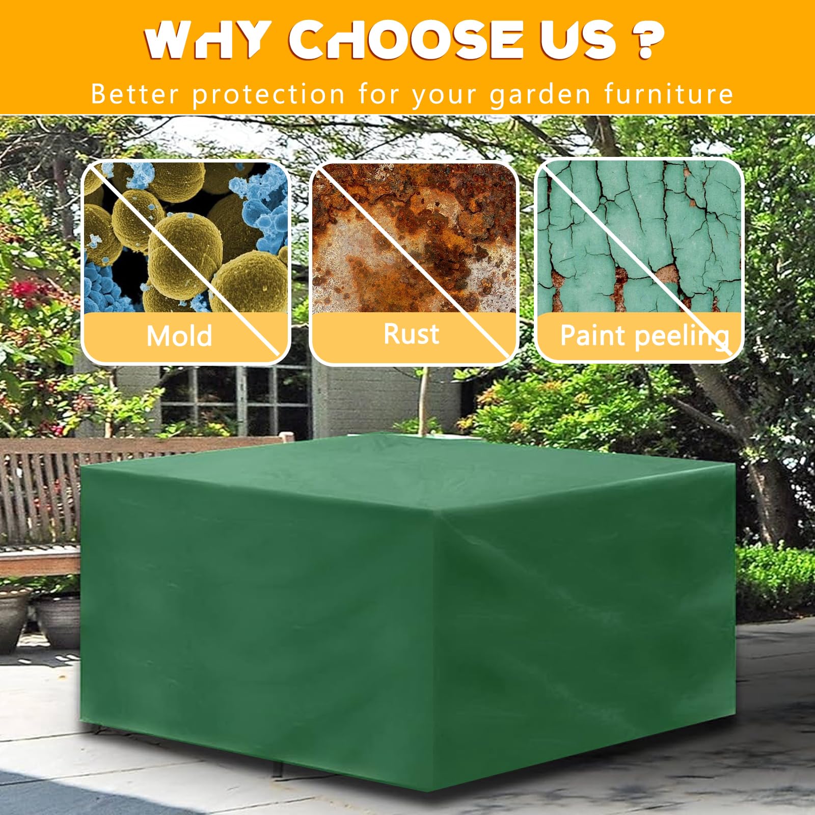 Copertura Tavolo Giardino Esterno Impermeabile, Resistente ai Raggi UV Resistente allo Strappo Copertura per Mobili da Giardino, 420D Tessuto Oxford Telo Copri Tavolo Esterno (180x100x70cm) - Verde