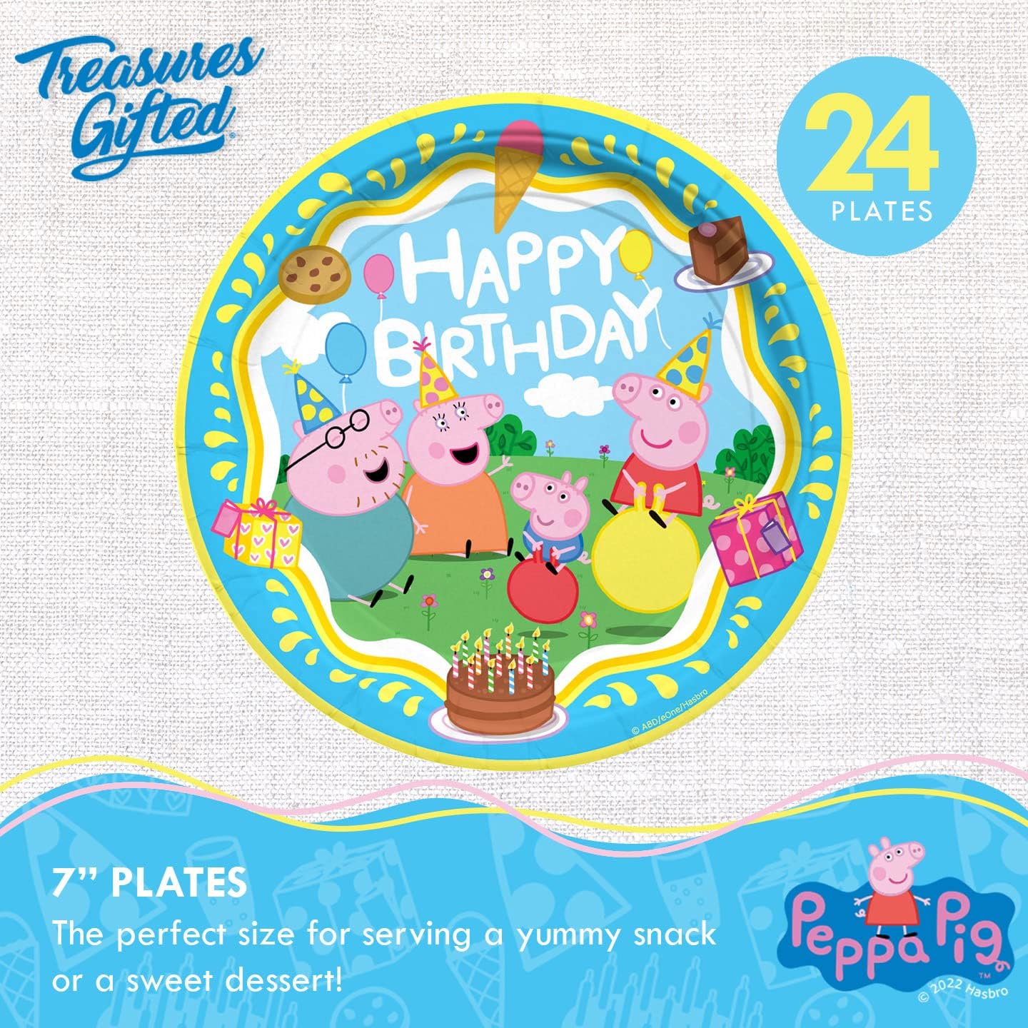 Treasures Gifted Officially Licensed Peppa Pig Birthday Party Supplies - Serves 24 Guests, Dinnerware Deluxe Set and Peppa Pig Backdrop