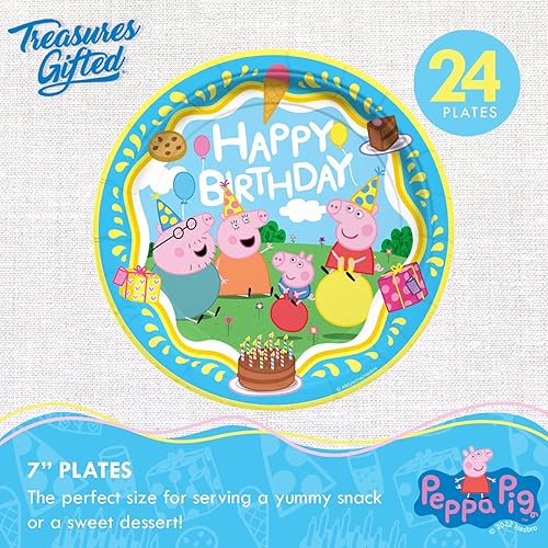 Miniatura 3 de Treasures Gifted Suministros para fiesta de cumpleaños con licencia oficial de Peppa Pig, sirve para 24 invitados, juego clásico de vajilla -