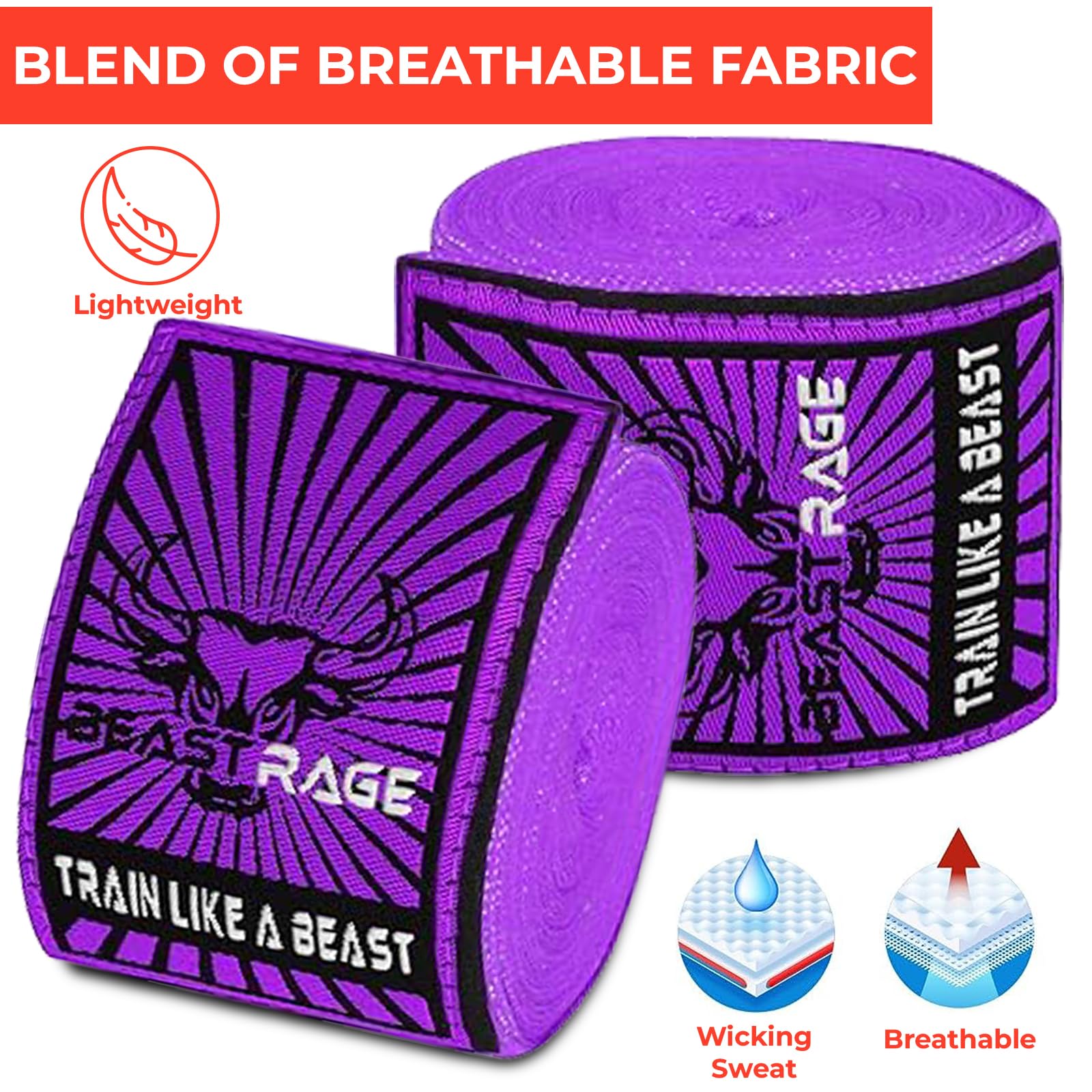 BEAST RAGE Vendajes Boxeo 4.5 M Cinta Elástica para Muñeca con Lazo Pulgar MMA Muay Thai Kick Boxing
