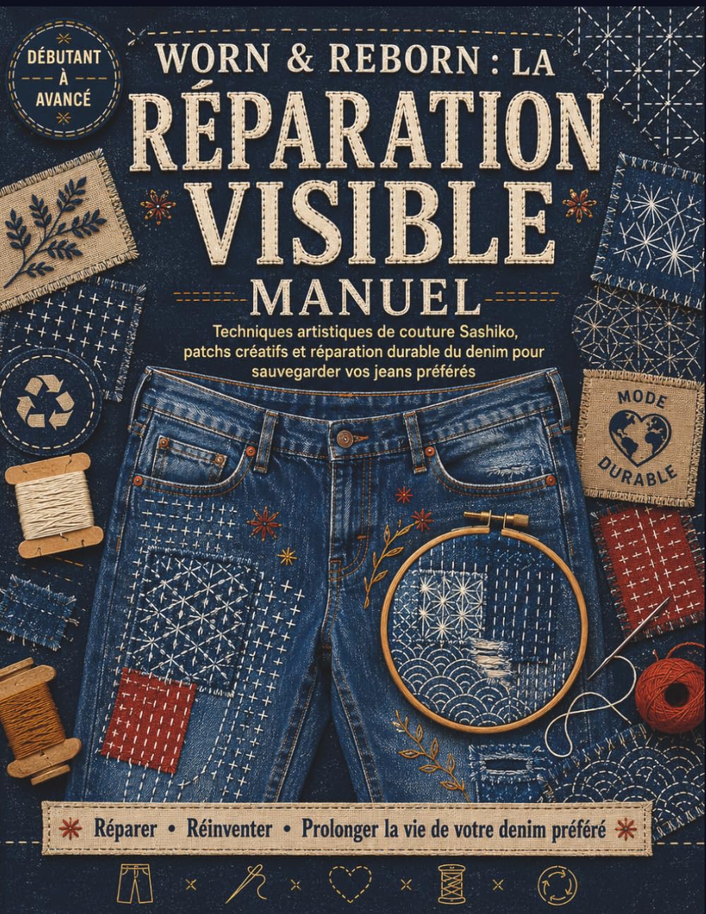 Worn & Reborn: la réparation visible Manuel: Artistique Sashiko Techniques de couture, de patchs créatifs et de réparation durable du denim pour sauvegarder vos jeans préférés