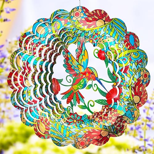 FONMY Molinillo de viento colibrí de 12 pulgadas, escultura de viento de acero inoxidable 3D que vale la pena regalo de decoración de Navidad. disponible en Yaxa Peru