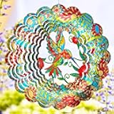 FONMY Wind Spinner Hummingbird 12 inch 3D Stainless Steel Wind Sculpture Worth Gift Christmas Decor. Laser Cut Metal Art Geometric Pattern - Hanging Mandala Wind Spinners, Kinetic Yard Art Decorations