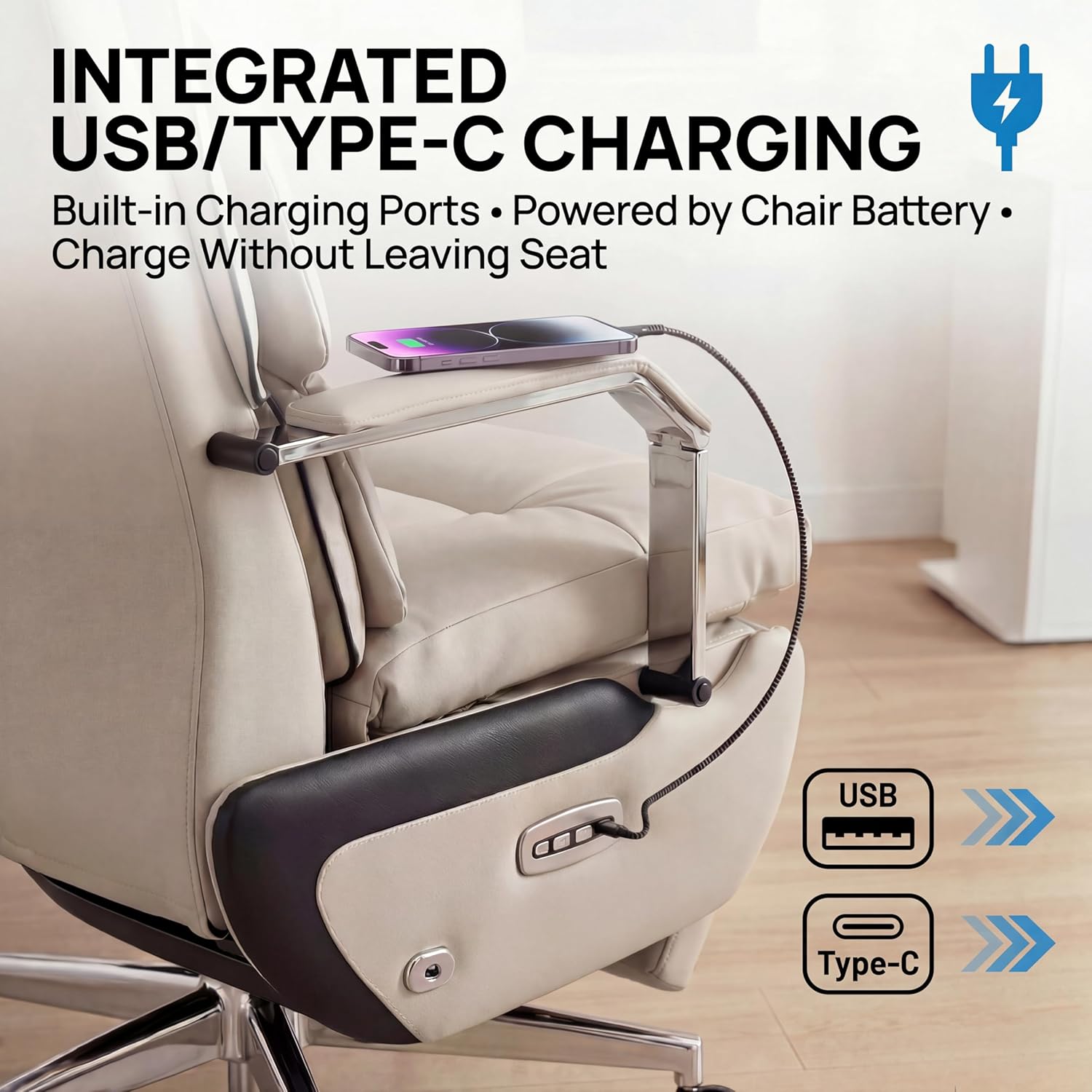 Dual Motor Executive Home Reclining Office Chair with Footrest - One-Click Electric Recline with Massage & Pillow Support Big and Tall PU Leather Ergonomic Desk Chair, High Back Wide Seat (White) - Image 8