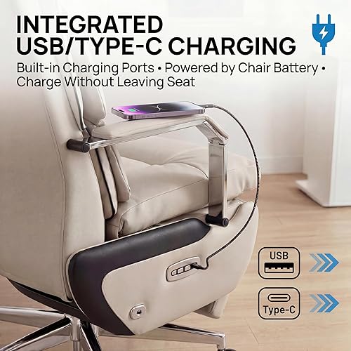 Miniatura 8 de Silla de oficina reclinable ejecutiva con doble motor con reposapiés, reclinable eléctrico con un solo clic con masaje y soporte de almohada, silla