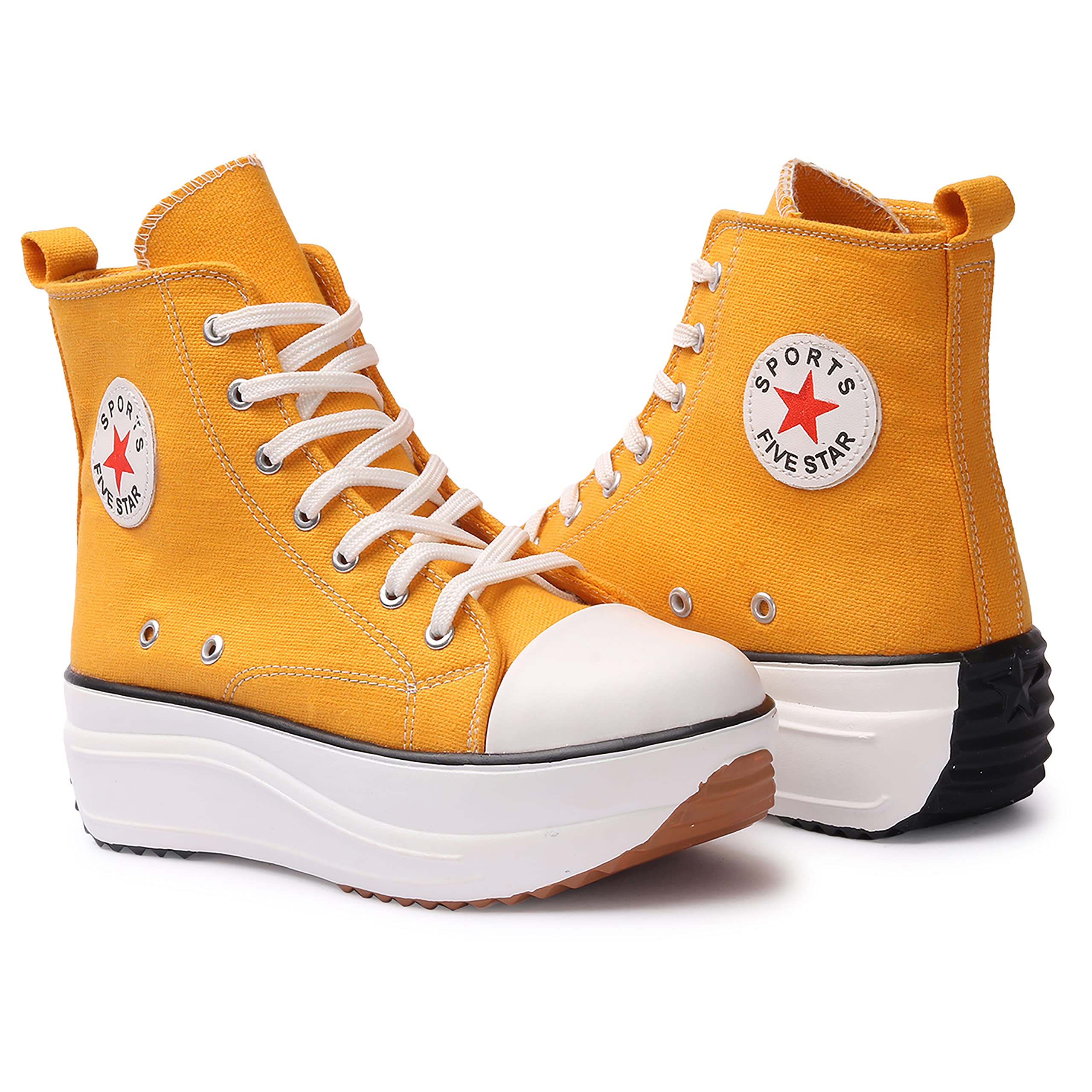 FLYNCE Sneakers for Women | Embellished Premium Casual High Ankle Sneakers | Ankle Boots Shoe | Chunky Ankle Length Sneakers Shoes for Women and Girls | 9001-Yellow-38 (B0BTMF2812) Amazon Price History, Amazon Price Tracker
