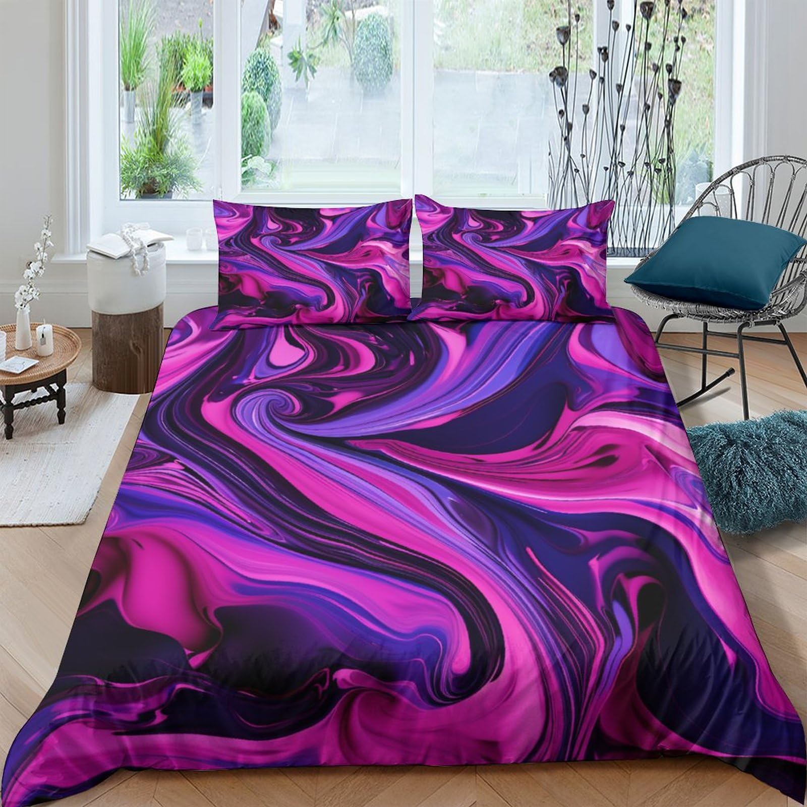 Purple Trap Effect Swirl Duvet Cover with Pillowcases 3D Printed Bedding Set with Zipper Closure Unique Design Anti-allergic Quilt Cover King(220x240cm) — image 1