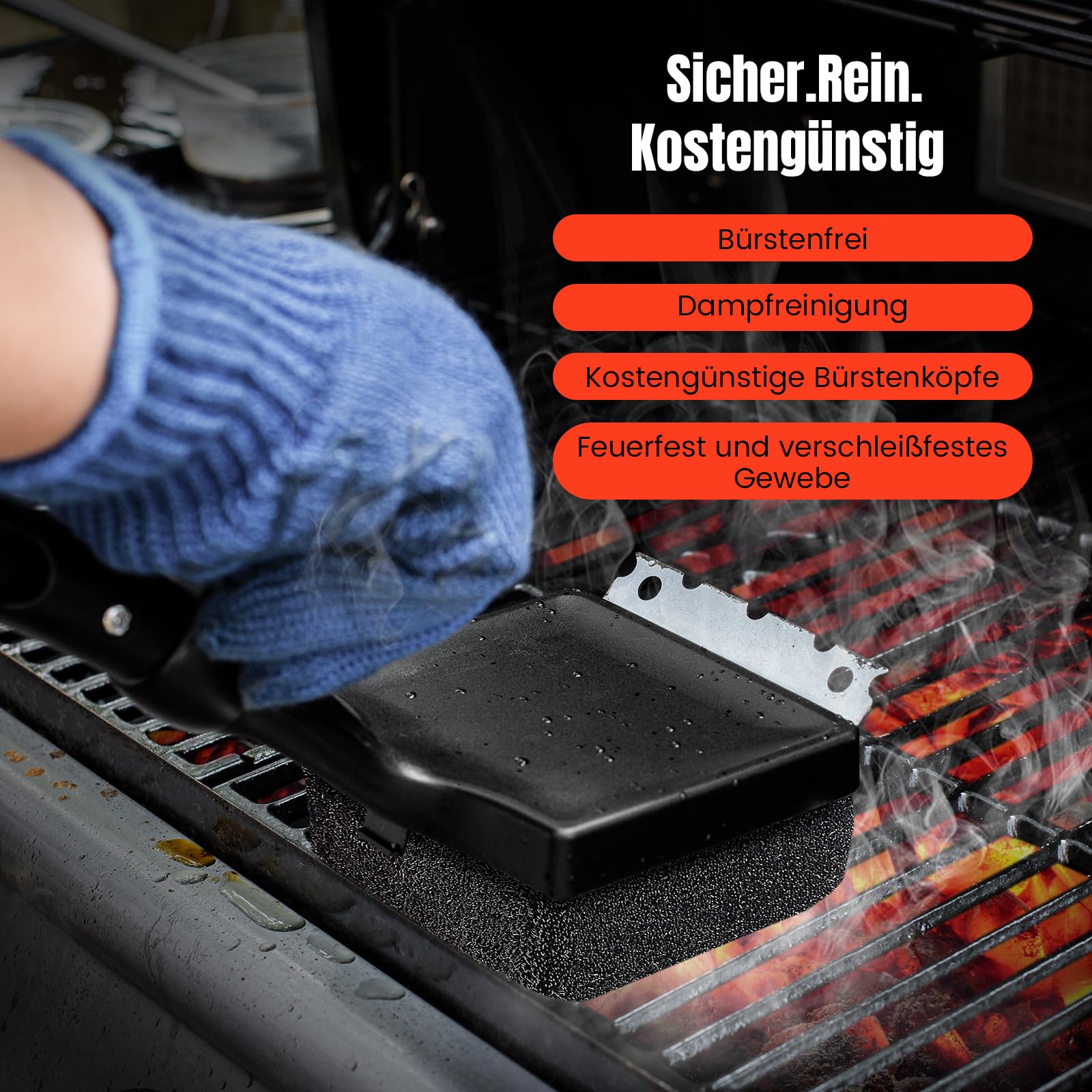 Grillbürste, 4-in-1 Grillbürste Gusseisen mit Edelstahlschaber, wiederverwendbarer Grillreinigungsbürstenkopf, bestes Grillzubehör ür Gasgrill, Holzkohlegrill, Grillrost - Geschenke für Männer