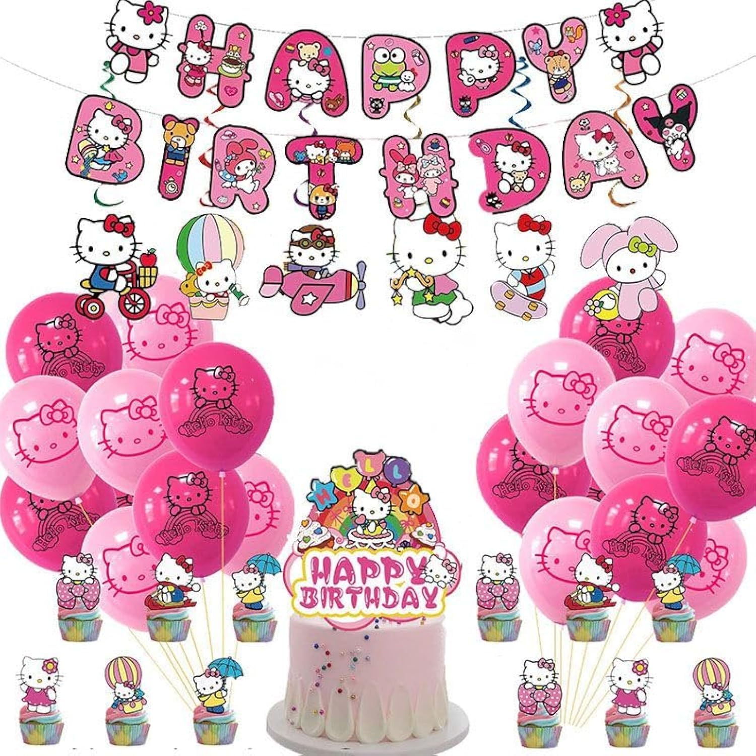 Hello Kitty Birthday Decorations Set - Complete 40-Piece Kids Theme Party Decor Kit with Hello Kitty Balloons, Banner and Cake Topper – Pink Birthday Decoration for Girls