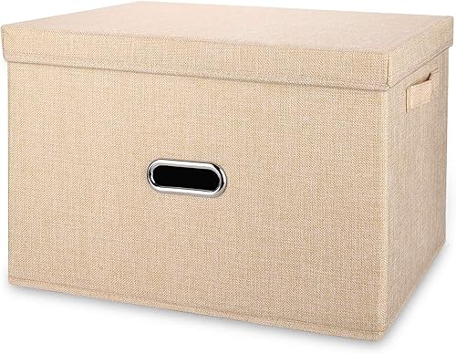 Papelera Valease de almacenamiento, plegable, de tela de lino, con tapa y asas extraíbles, organizador de cajas de almacenamiento lavables, cubos