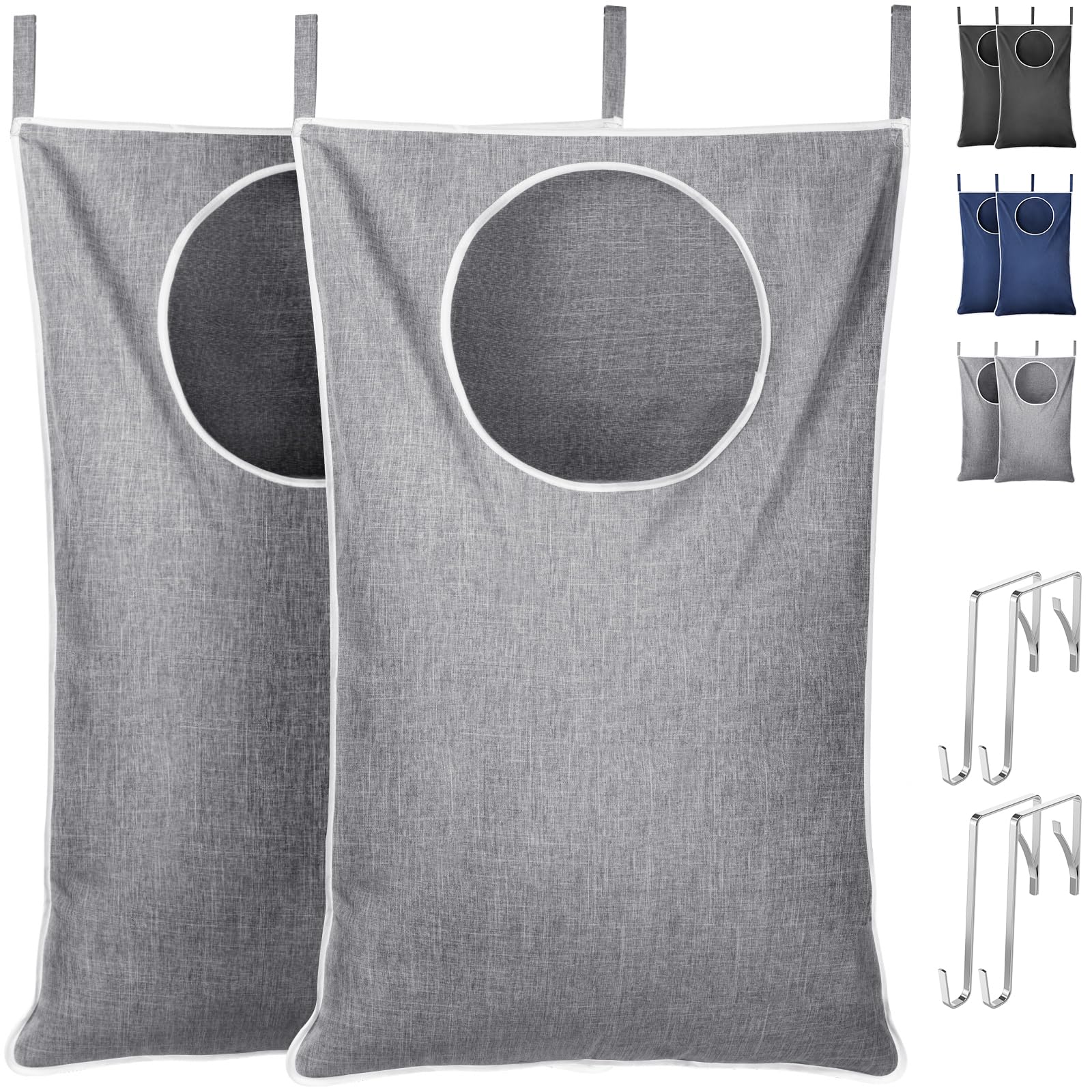 2 Pack Over Door Laundry Hamper, Large Collapsible Hanging Laundry Hamper, Hanging Laundry Basket Bag for Bathroom Bedroom Dirty Clothes Storage Organizer, Light Grey