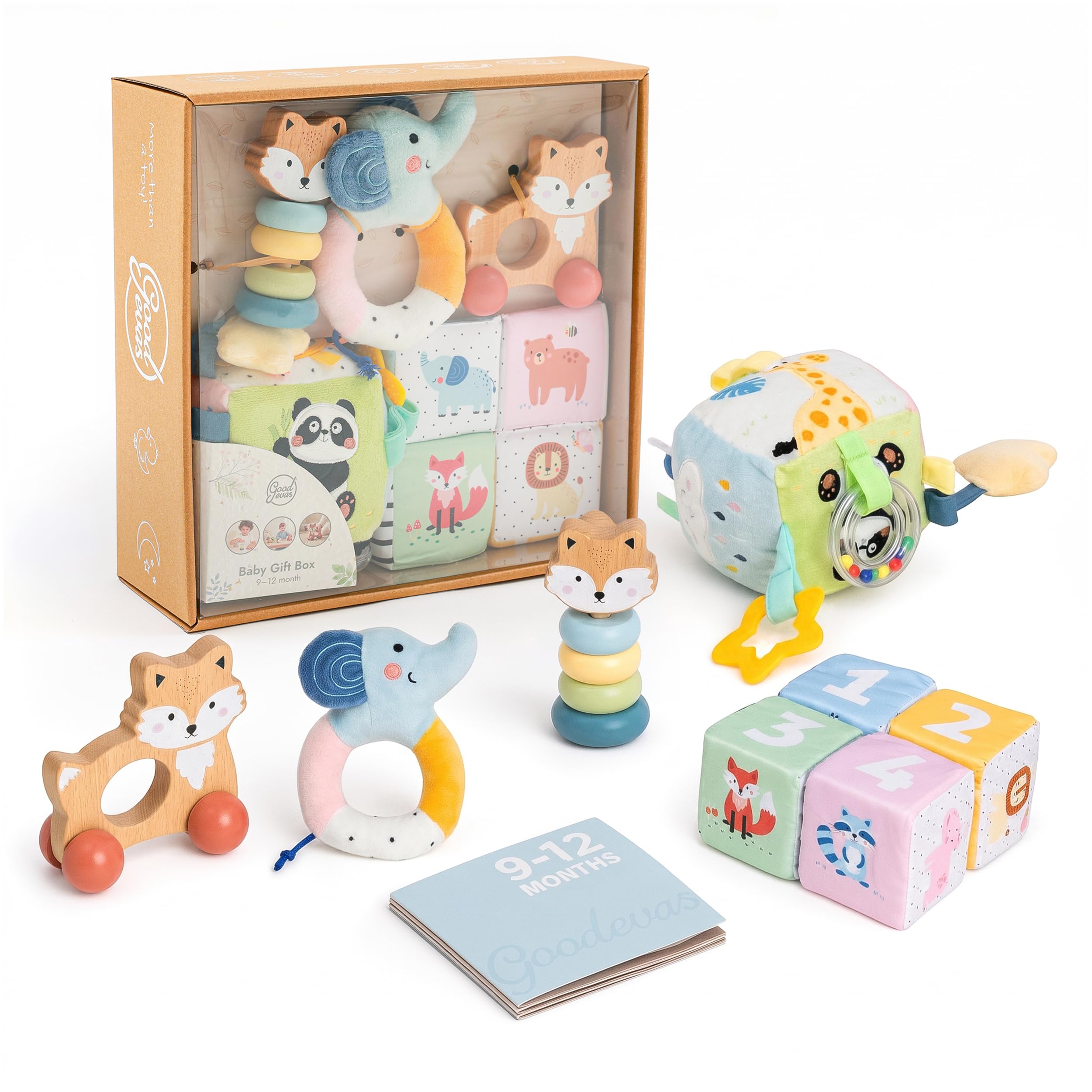 Goodevas Caja de regalo para bebé de 9 a 12 meses, regalo de primer cumpleaños para niños y niñas, juego de regalo inspirado en Montessori
