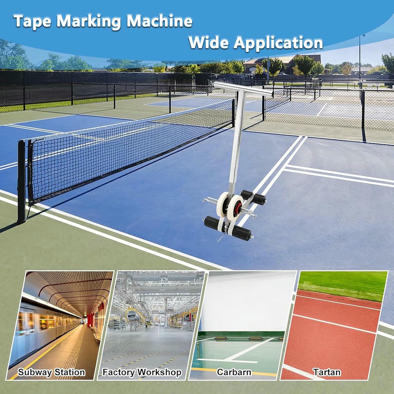 Markierungsmaschine Straßenmarkierungsmaschine, Court Line Tape Lane Applikator with Drawingcircle-Kit, Basketball Court Tool Kit Für Parkplätze, Werkstätten (Lacquería No Incluida)~/