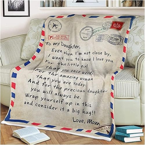 ZeYuKeJi Manta de Franela Suave, to My Daughter from Airmail Message Letter Mum Blanket, I Think of You Best Gift for Daughter (Color  A, CH  150 * disponible en Yaxa Colombia