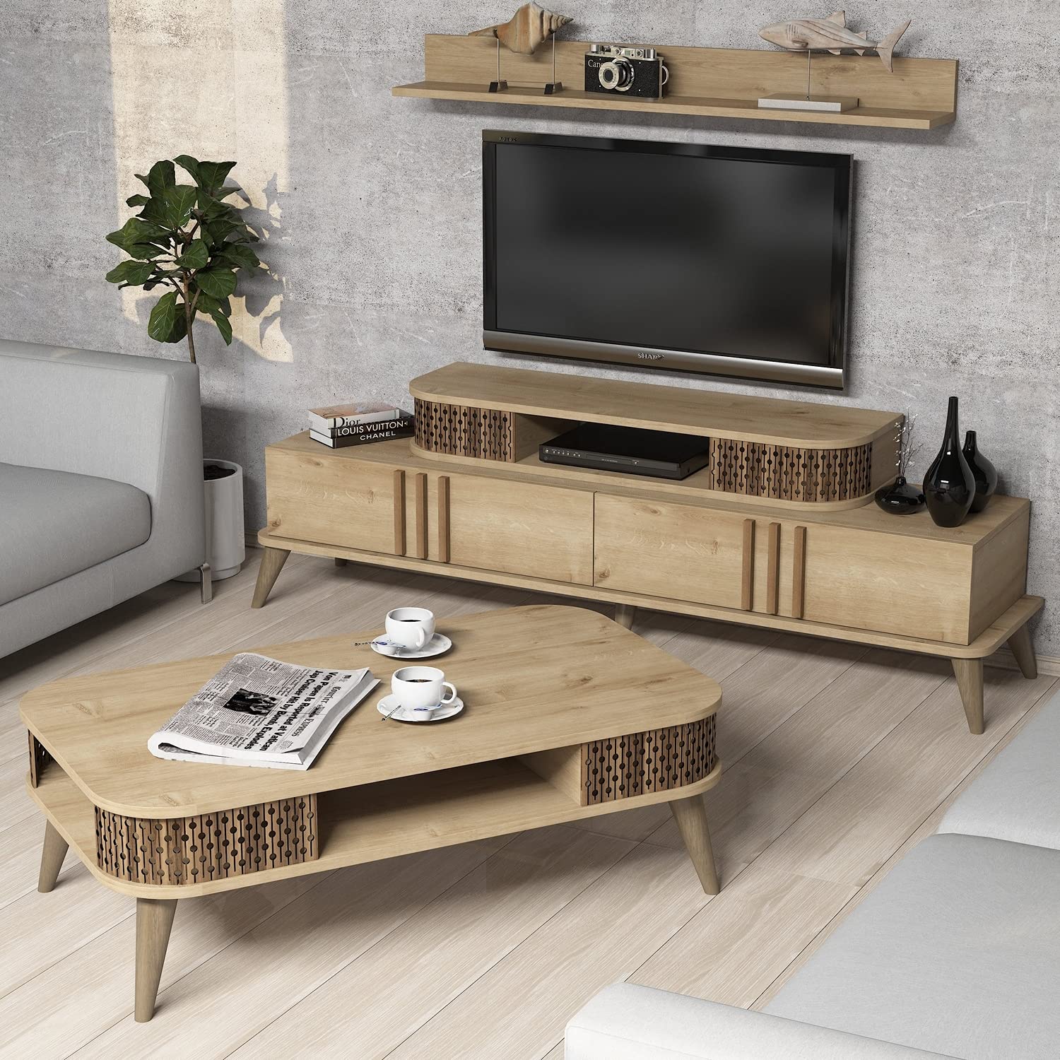 Skyedecom Oak 845HCT5222 - Conjunto de muebles de salón de roble