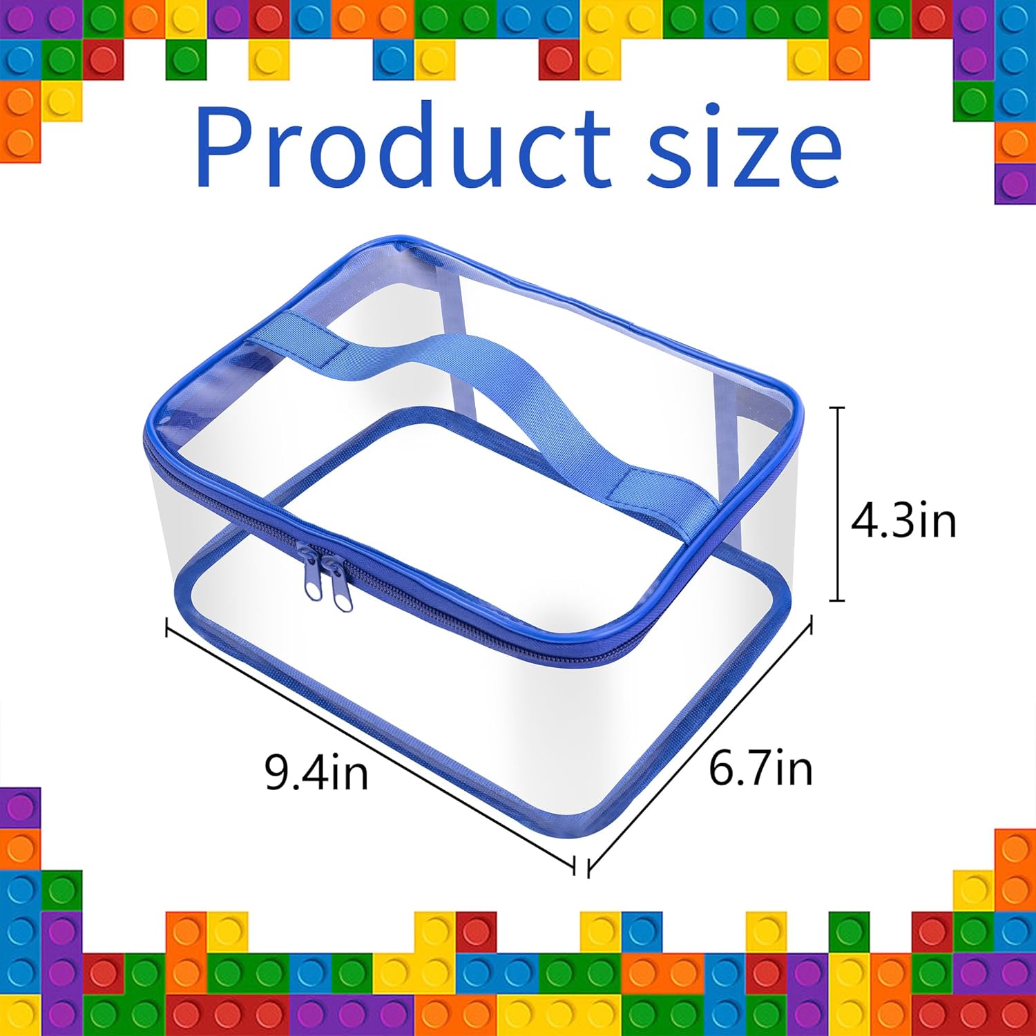 3 Packs Clear Toy Storage Bags- 9.4 x 6.7 x 4.3 Inch Transparent PVC Toy Organizing Bags with Zipper- Waterproof Toy Storage Organizer Pouch for Building Blocks, Small Toys (Blue) - Image 2