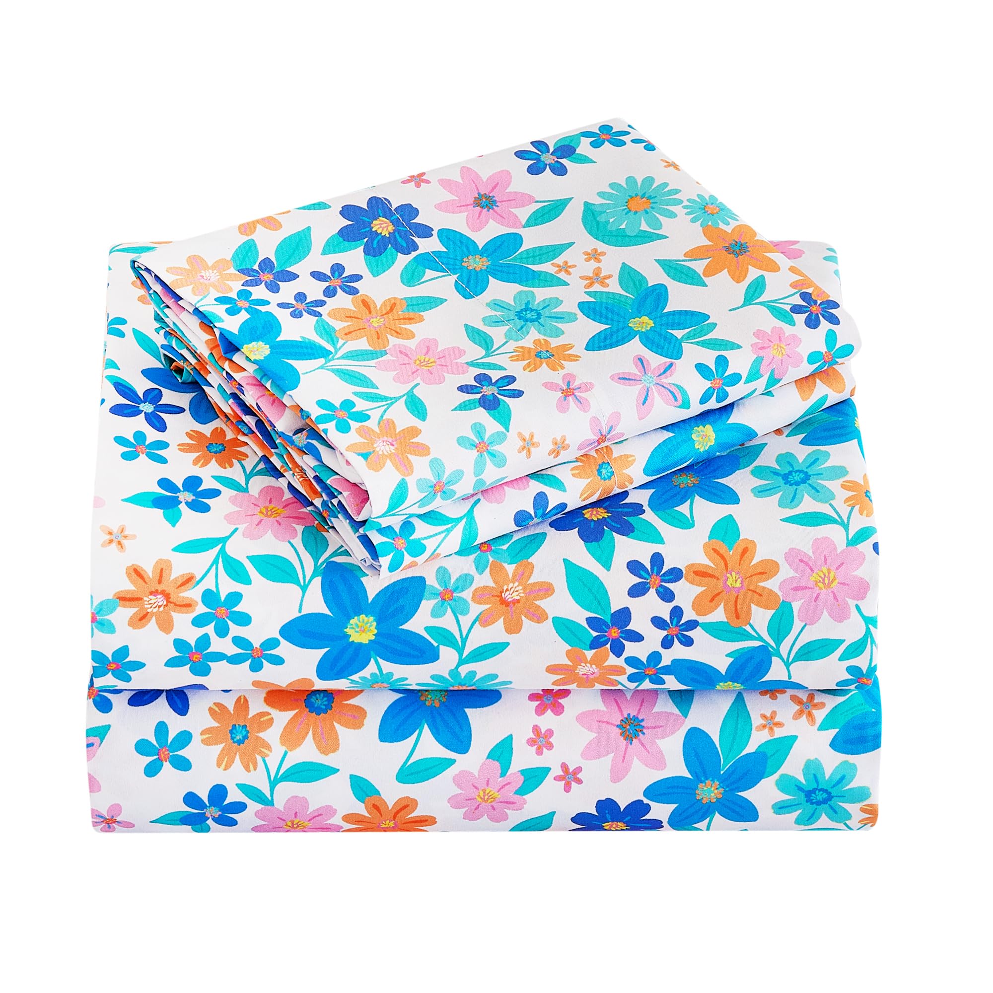 Viviland 3 Pieces Girls Twin Sheets Set Kids, Colorful Flowers Printed