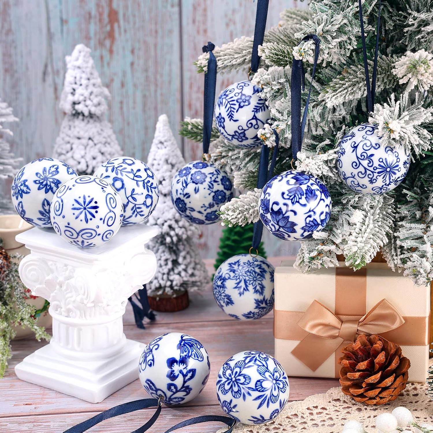 10 PCS Christmas Porcelain Balls Bulk Chinoiserie Ornament image 3