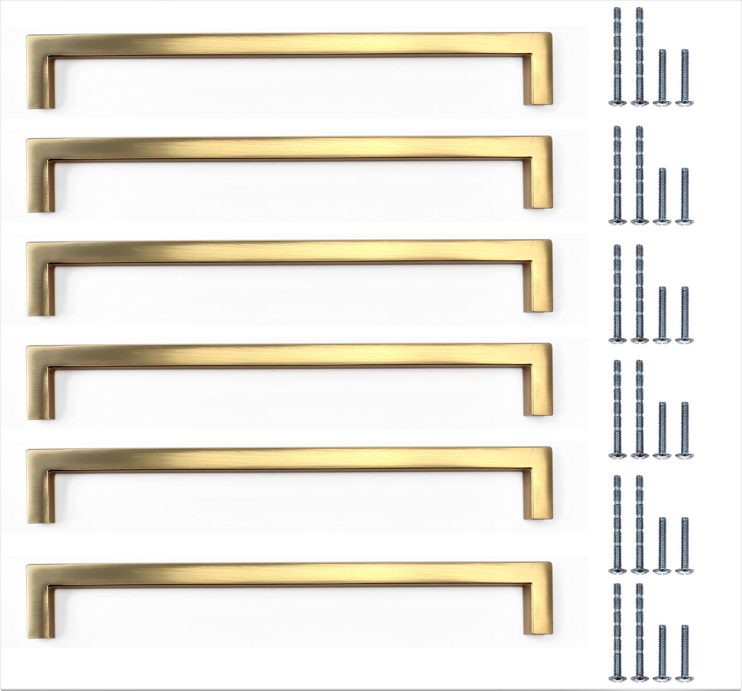 French Furniture Fittings Brass Matt Brushed Finish Kitchen Cabinet Pull Handles - Set Of 6, Cupboard Drawer Handles Available In 128Mm, 160Mm And 192Mm (192Mm Between Fixings)