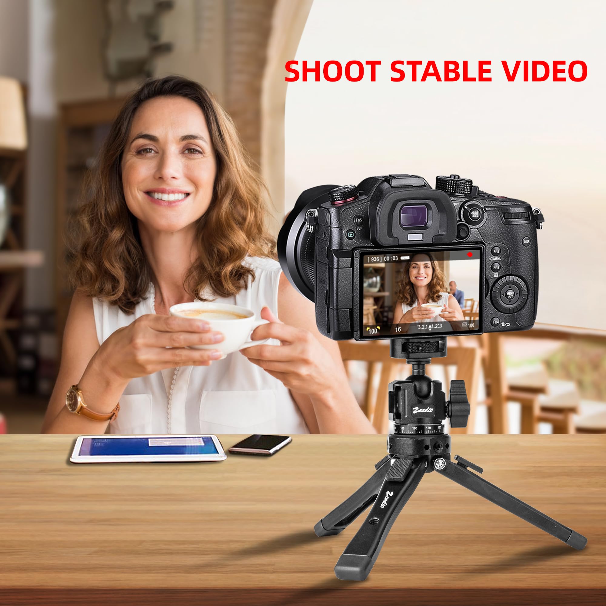 Zeadio Mini Metallo Testa a Sfera, Testa a Sfera Panoramica a 360° con Slitta Cold Shoe e Vite da 1/4", Testa Compatta per Treppiede per Fotocamera, Monopiede, Treppiede, Vlogging, Live Streaming ecc
