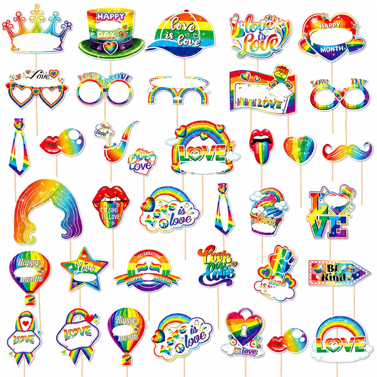 Czdtq 30 Pcs Pride Decorations Photo Booth Props, Rainbow Photo Booth Props, Gay Prides Picture Up Party Prop Kit For Gay Prides Rainbow Theme Photoes Prop Accessories Gay Pride Event Decorations