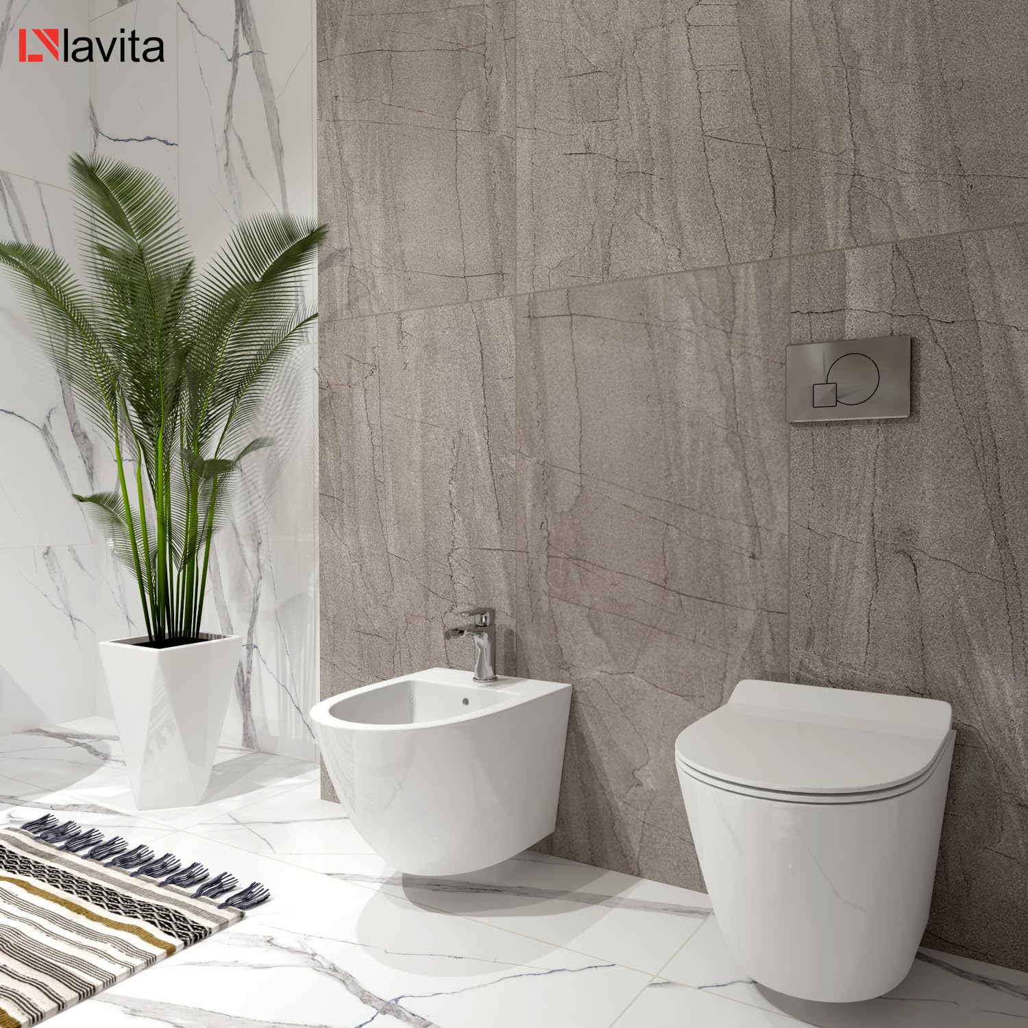 LAVITA Universal Wand Sofi Bidet, WC mit Hahnloch und Überlaufschutz aus Keramik 36,5 x 49 x 32,5 cm Sitzwaschbecken zur Montage an der Wand, Sofi, Wandmontage