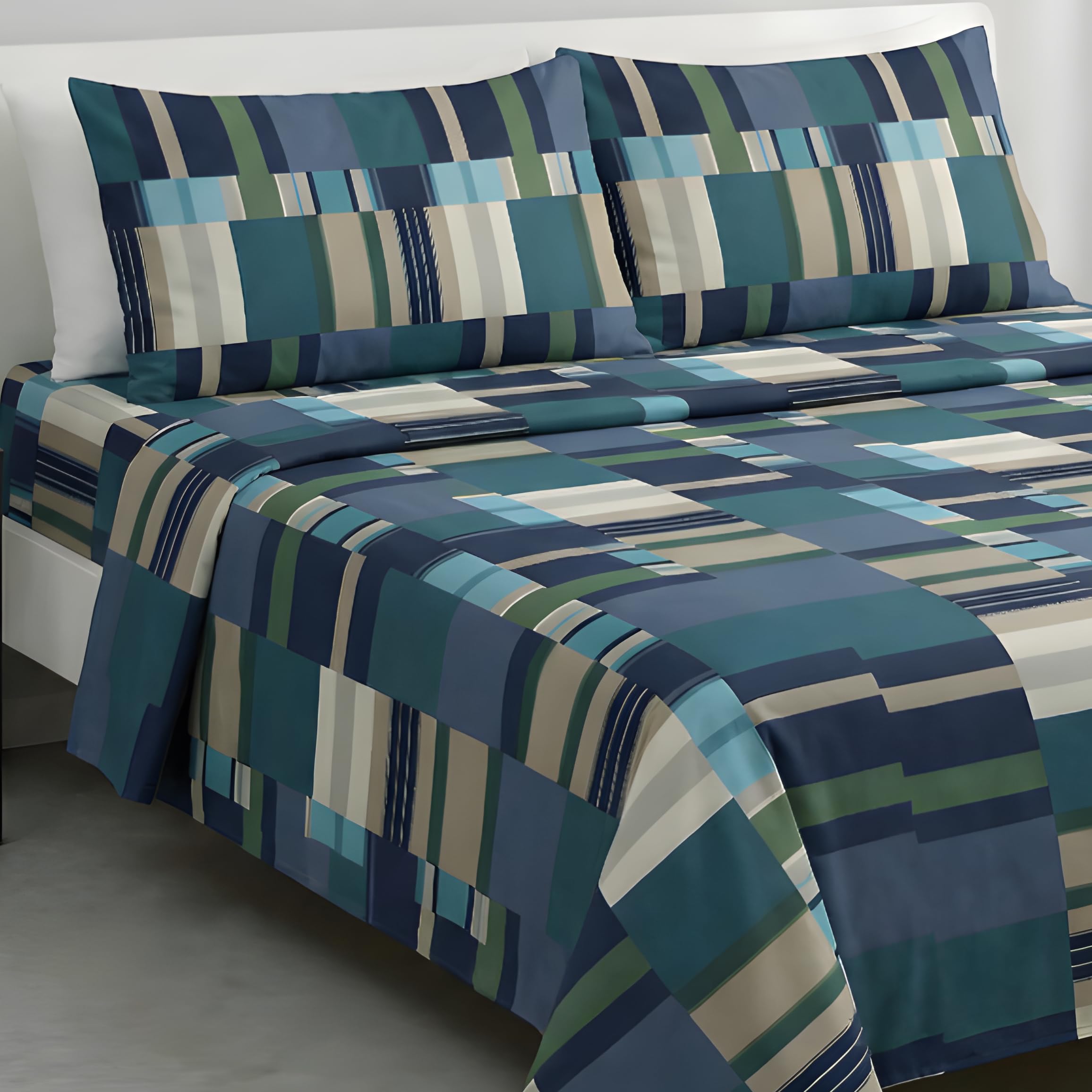 Riad Arredo Set Lenzuola Matrimoniale Puro 100% Cotone Italiano Morbido - Completo Letto Lenzuolo Sotto con Angoli, Lenzuolo Sopra, 2 Federe 52x82 - Made in Italy (Boston Jeans, Matrimoniale)