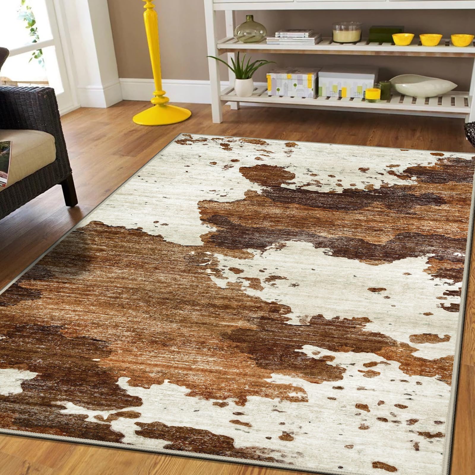 Capslpad 120x180cm Modern Abstract Rugs Living Room Non-slip Area Rug Short Pile Faux Wool Bedroom Carpet Lightweight Washable Minimalist Floor Carpet for Fire Place Home Office Decor, Cow Print โ image 1
