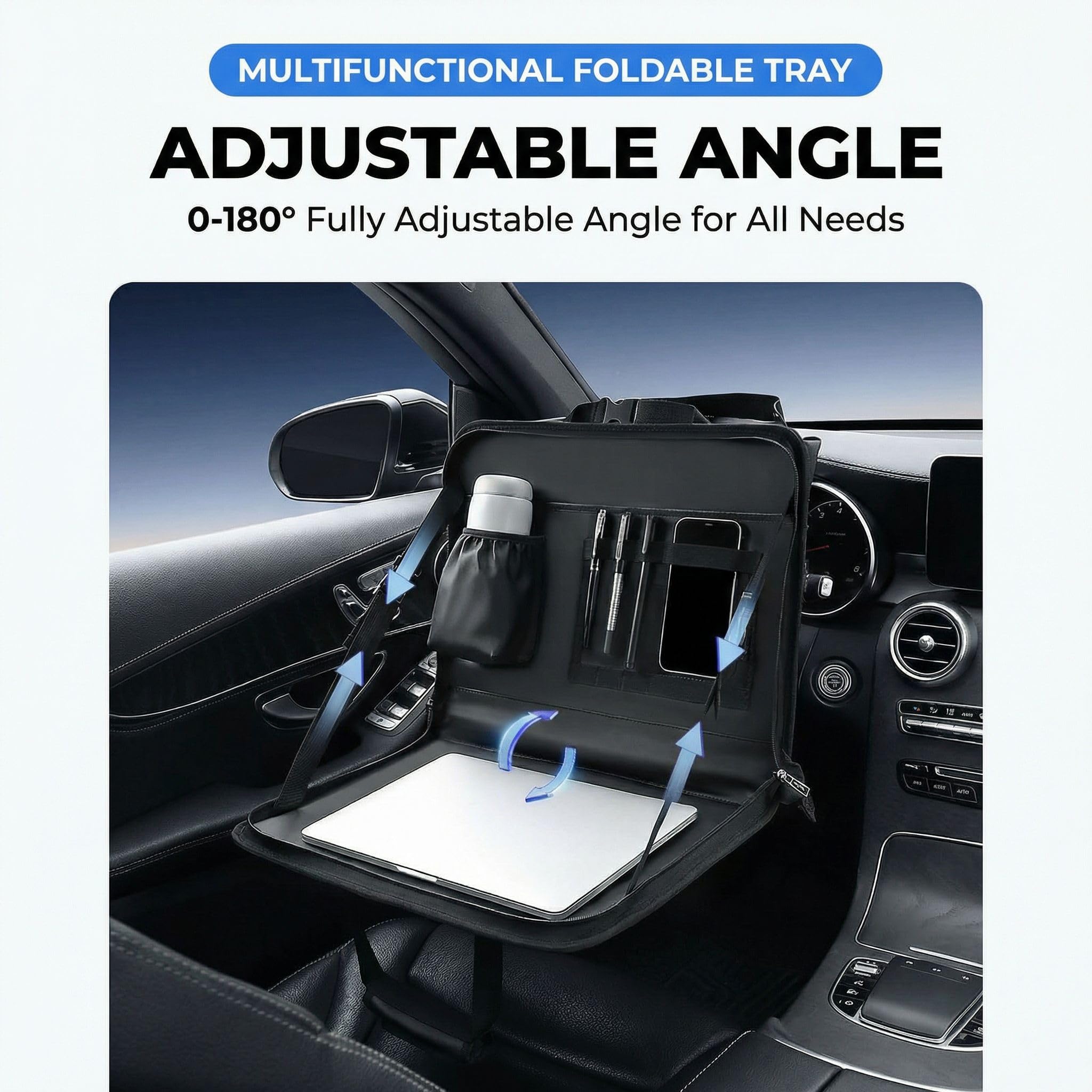 Tavolino per Auto per VW Tiguan L Tiguan R Line 2021 2022 2023 Supporto Volante con Cinghie di Regolazione Laterali Scrivania Portatile e Organizzatore Sedile 2-in-1