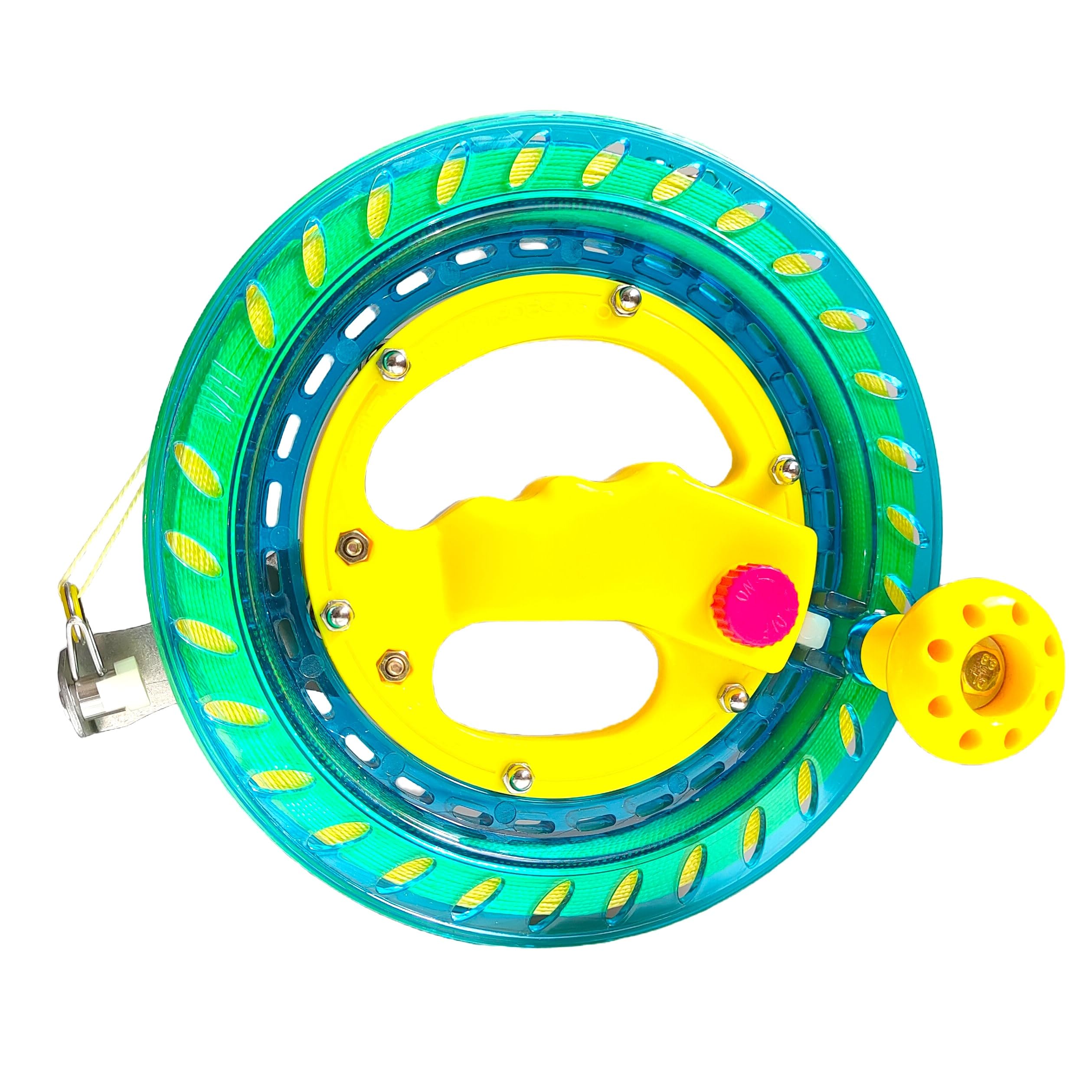 Bobine de cerf-volant (vert) pour enfants et adultes – 18,3 cm de diamètre, corde de cerf-volant haute résistance de 200 m avec connecteur – Grande poignée, verrou de sécurité, enrouleur