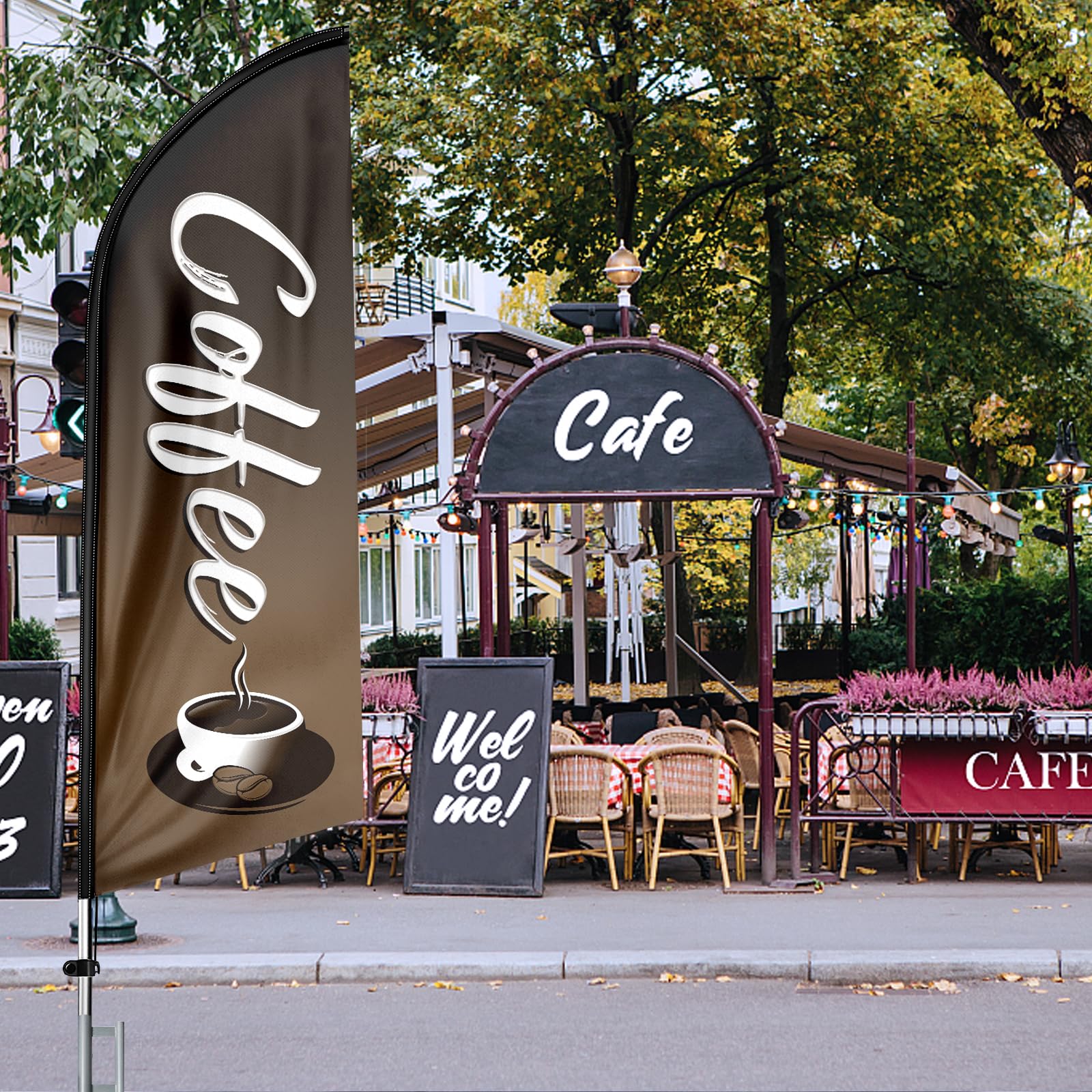 Bandiera in piuma di caffè con asta per bandiera e picchetto per terra, bandiera senza vento da 3,5 m, per pubblicità interna ed esterna